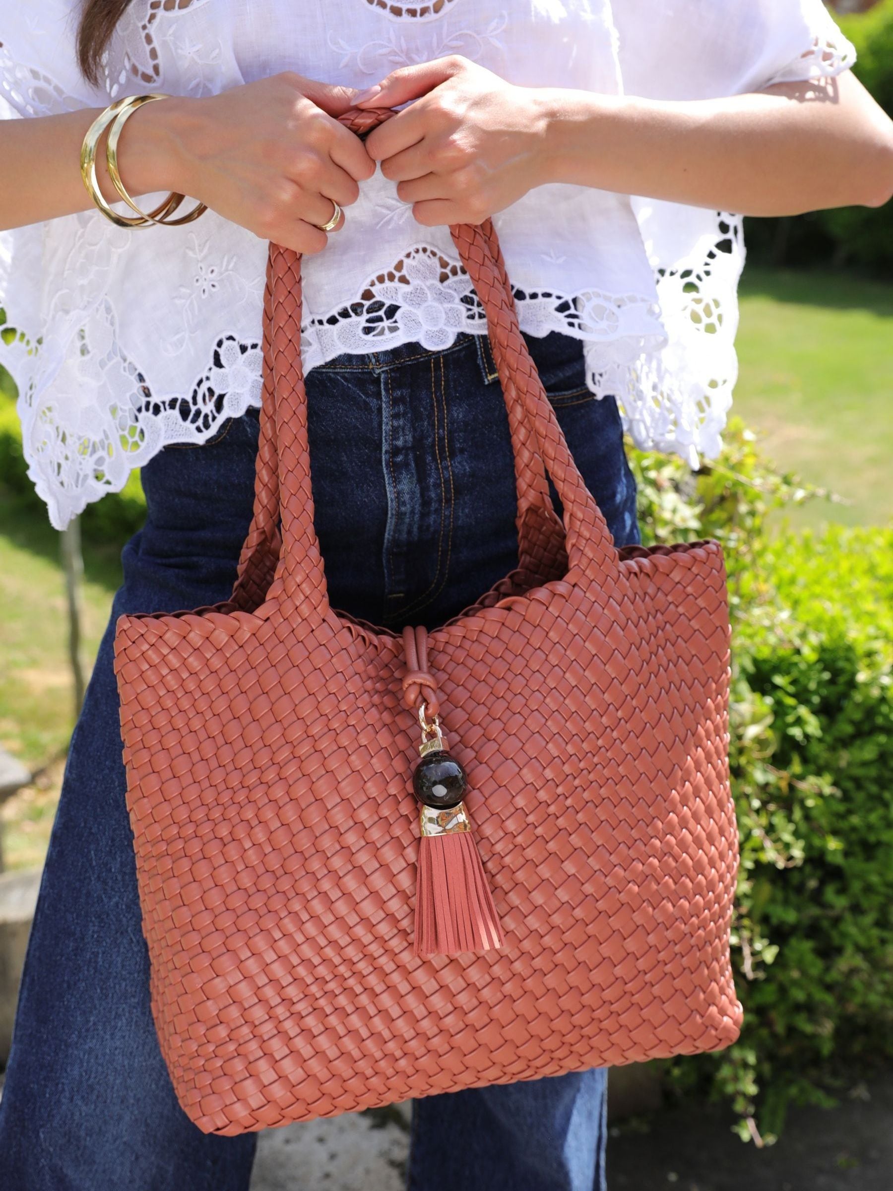 Luella Grey Pink Saskia Large Woven Tote
