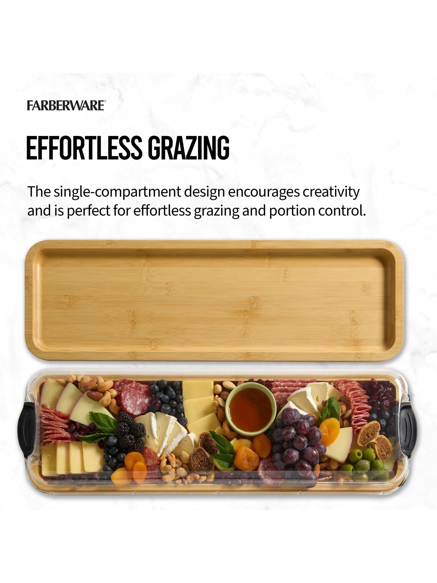 Farberware bamboo platter with clear lid, imported from the UK