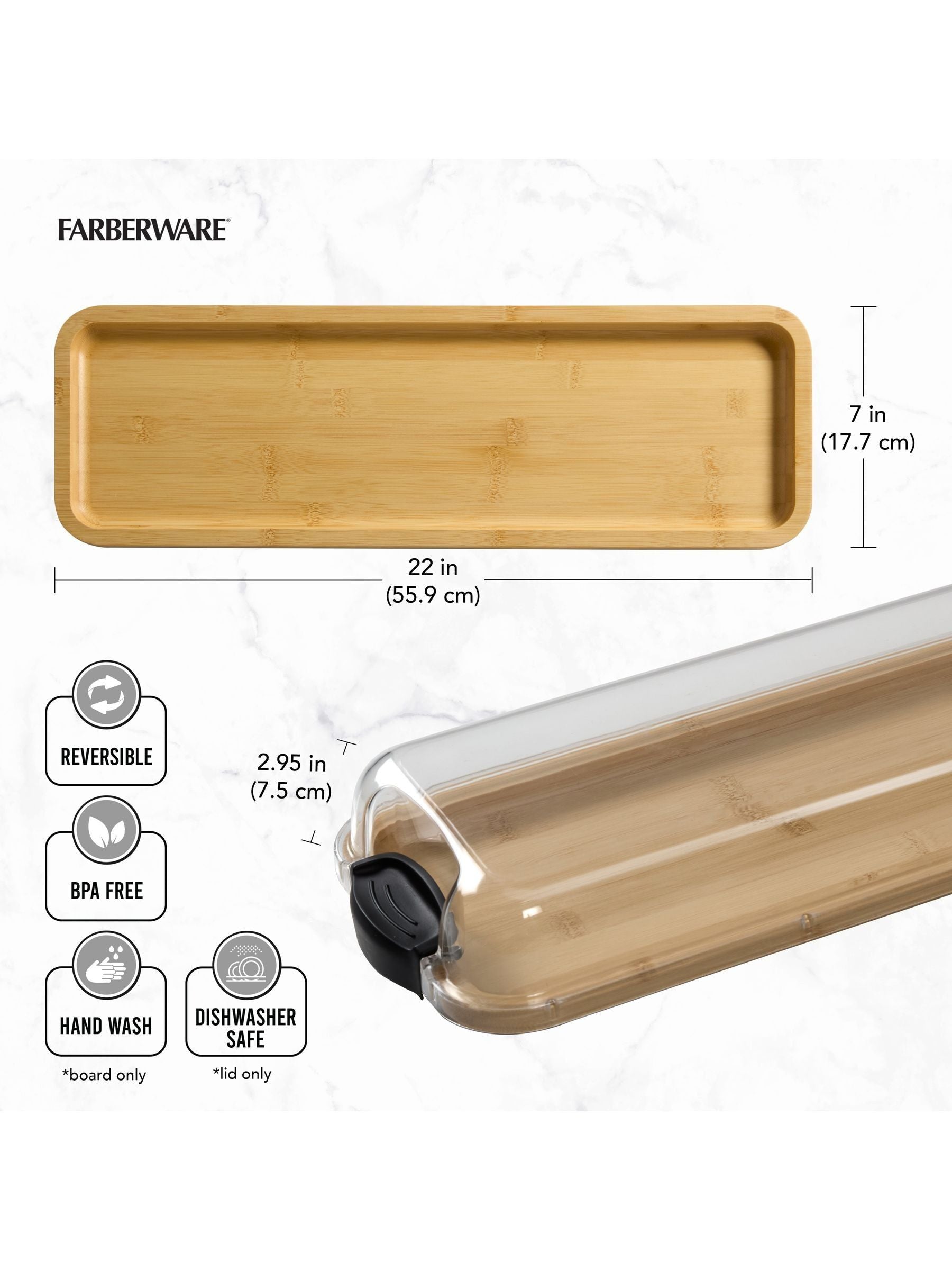 Farberware bamboo platter with clear lid, imported from the UK