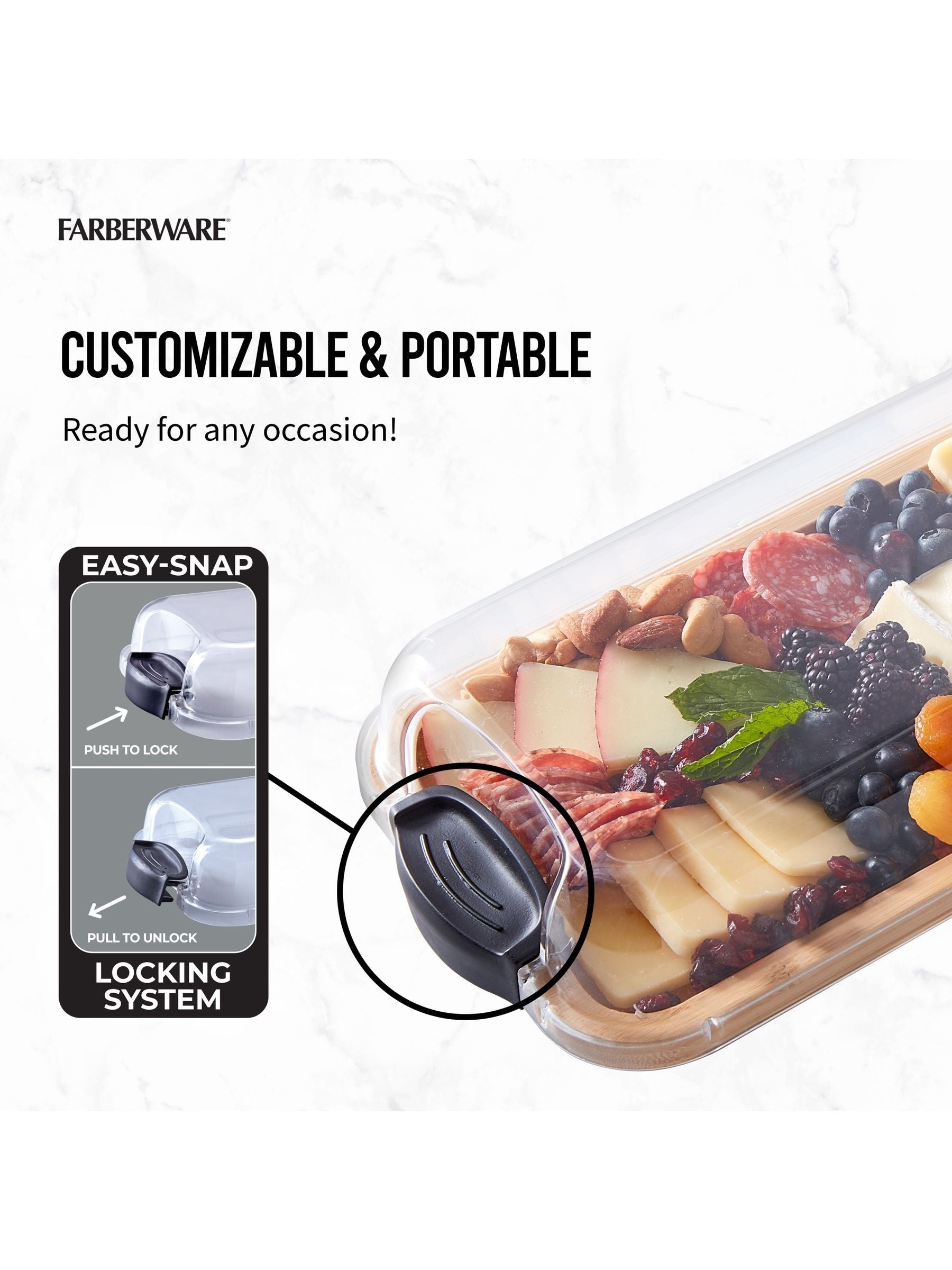 Farberware bamboo platter with clear lid, imported from the UK