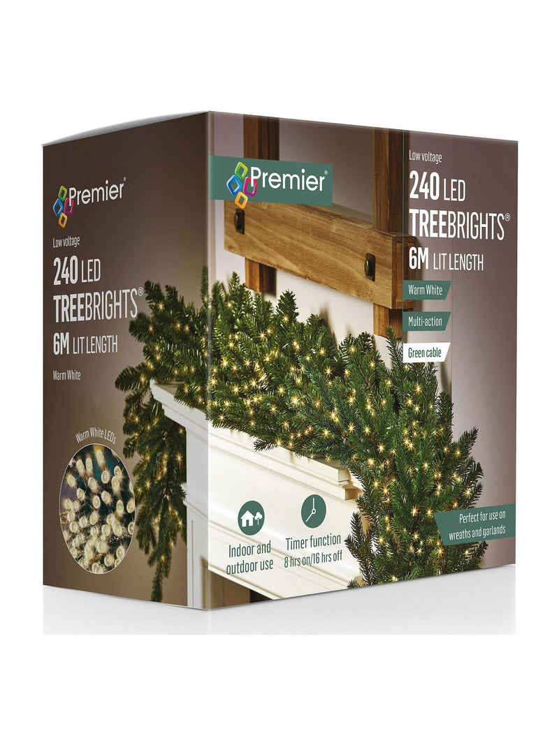 Premier Decorations warm white 240 LED tree lights 6m - British product