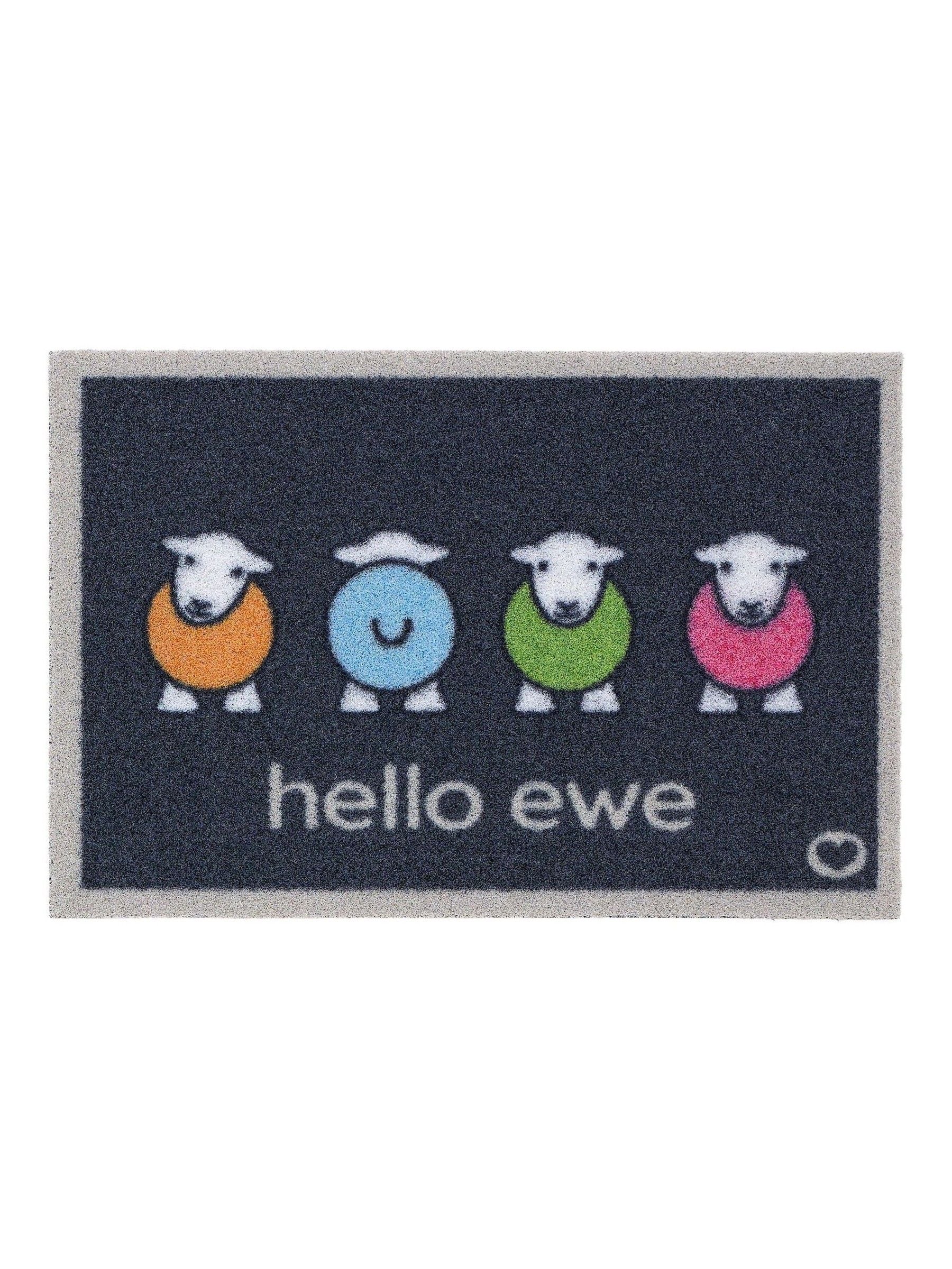 Hug Rug Navy Hello Ewe outdoor doormat, UK version