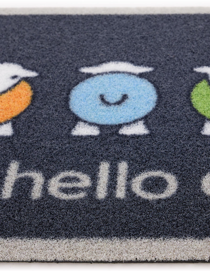 Hug Rug Navy Hello Ewe outdoor doormat, UK version