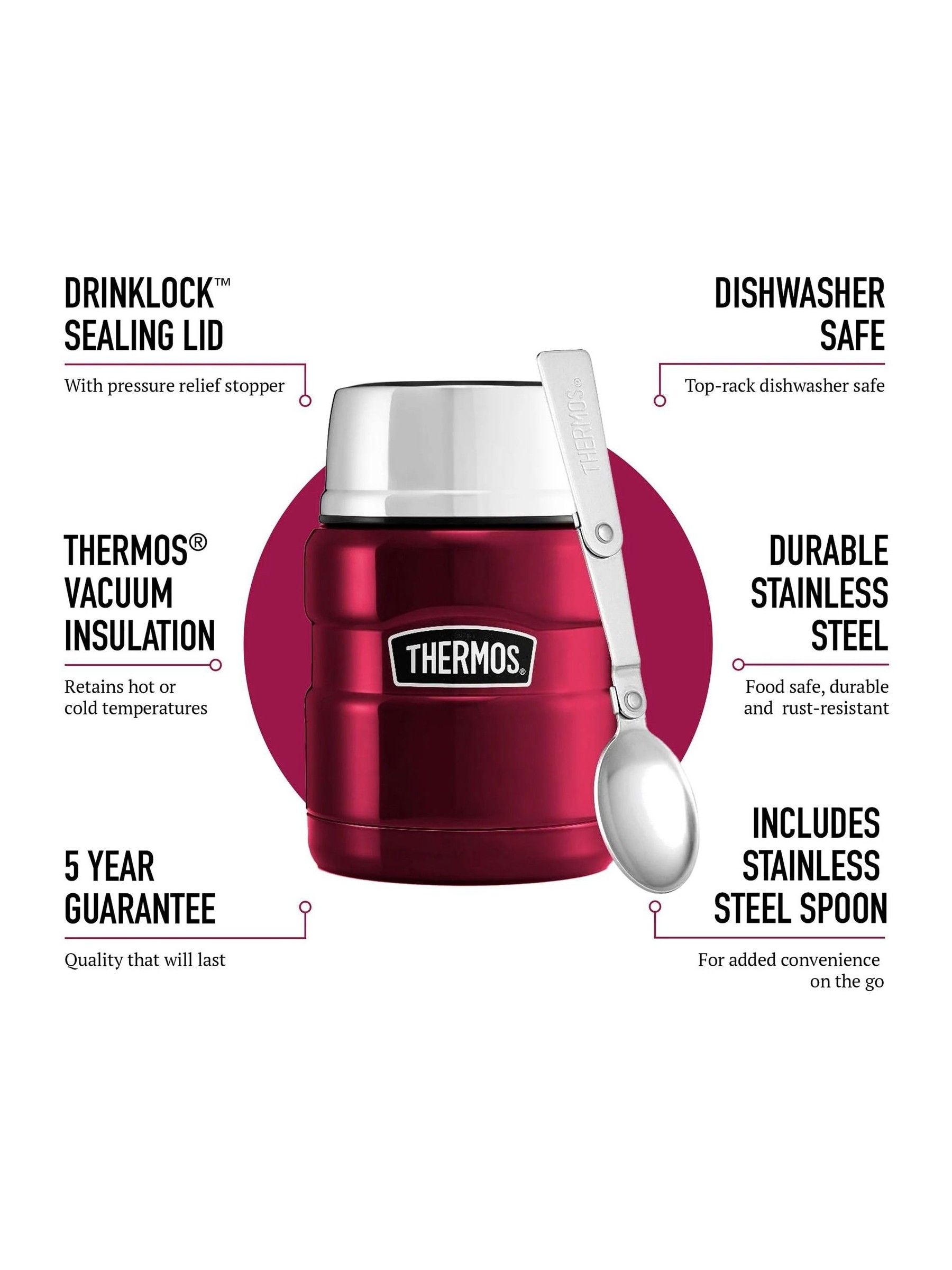 Thermos Raspberry Stainless King food flask 470ml, UK version
