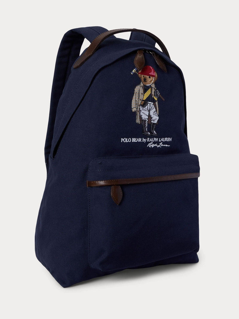 Polo Ralph Lauren Blue Bear canvas leather large backpack, UK version