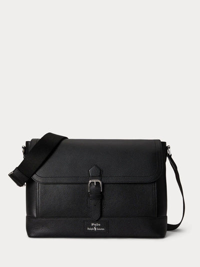 Next Polo Ralph Lauren Black Pebbler Leather Large Messenger Bag- Buy online at McGrocer
