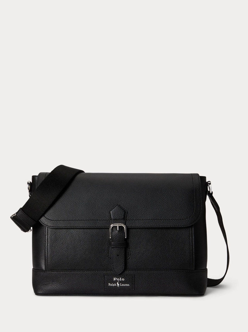 Polo Ralph Lauren black pebbler leather messenger bag - British product