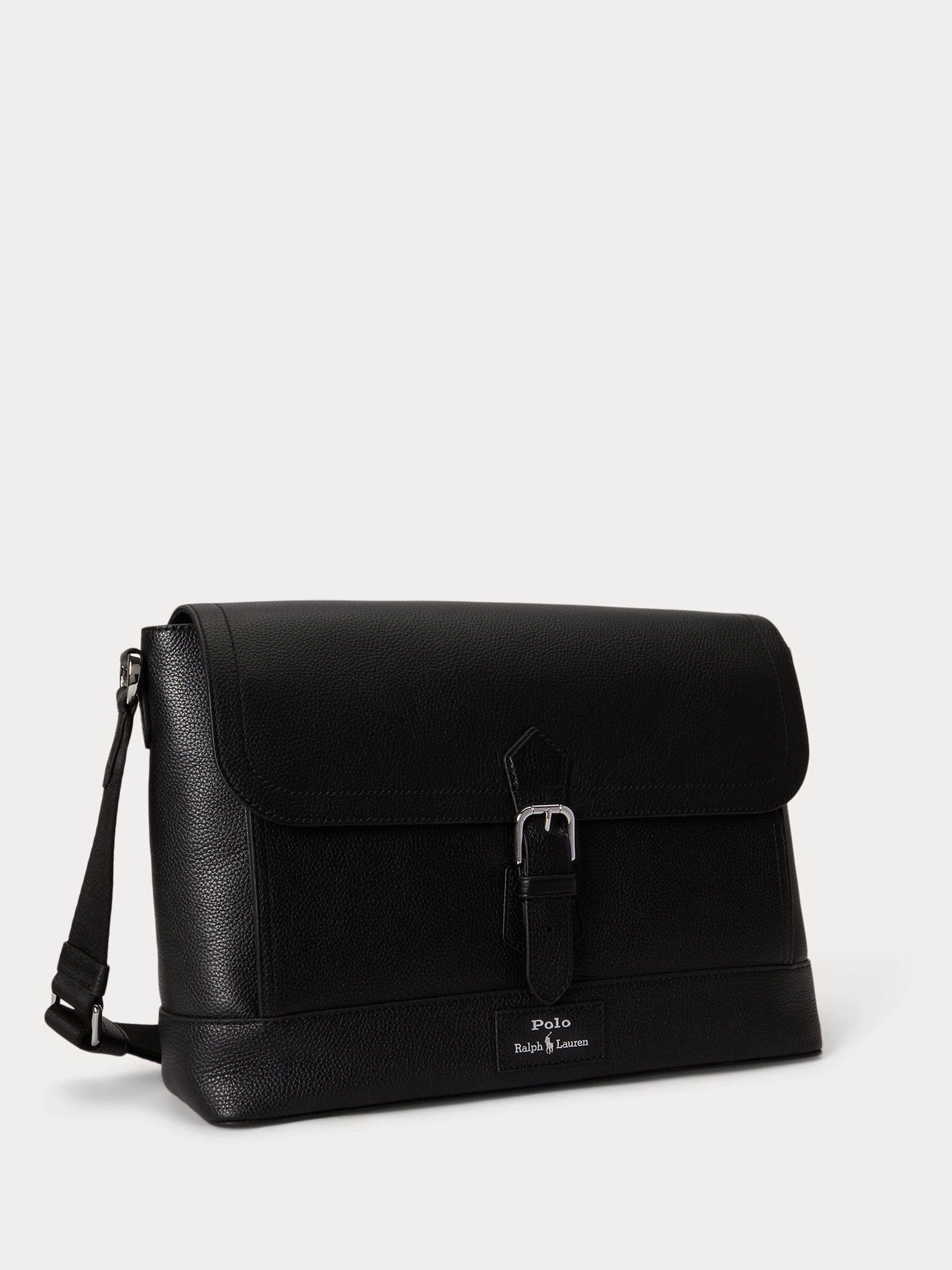 Polo Ralph Lauren black pebbler leather messenger bag - British product