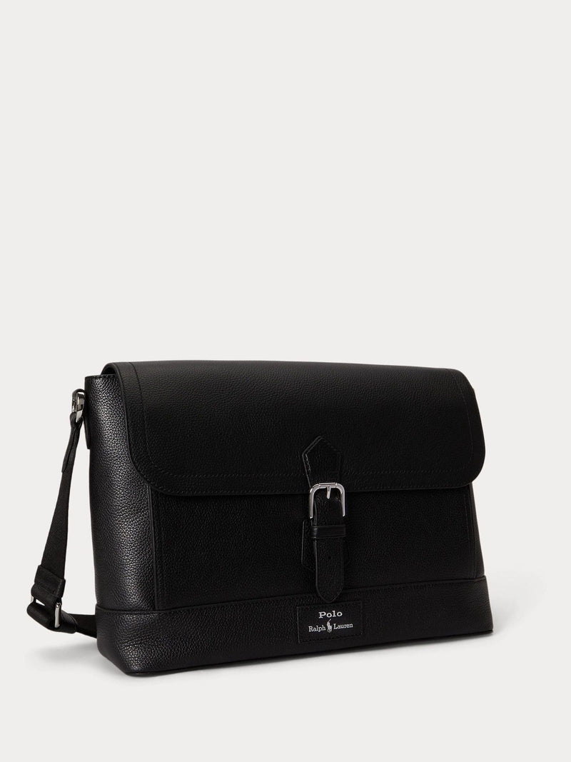 Polo Ralph Lauren black pebbler leather messenger bag - British product