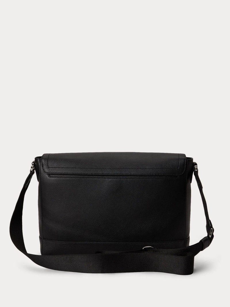 Polo Ralph Lauren black pebbler leather messenger bag - British product
