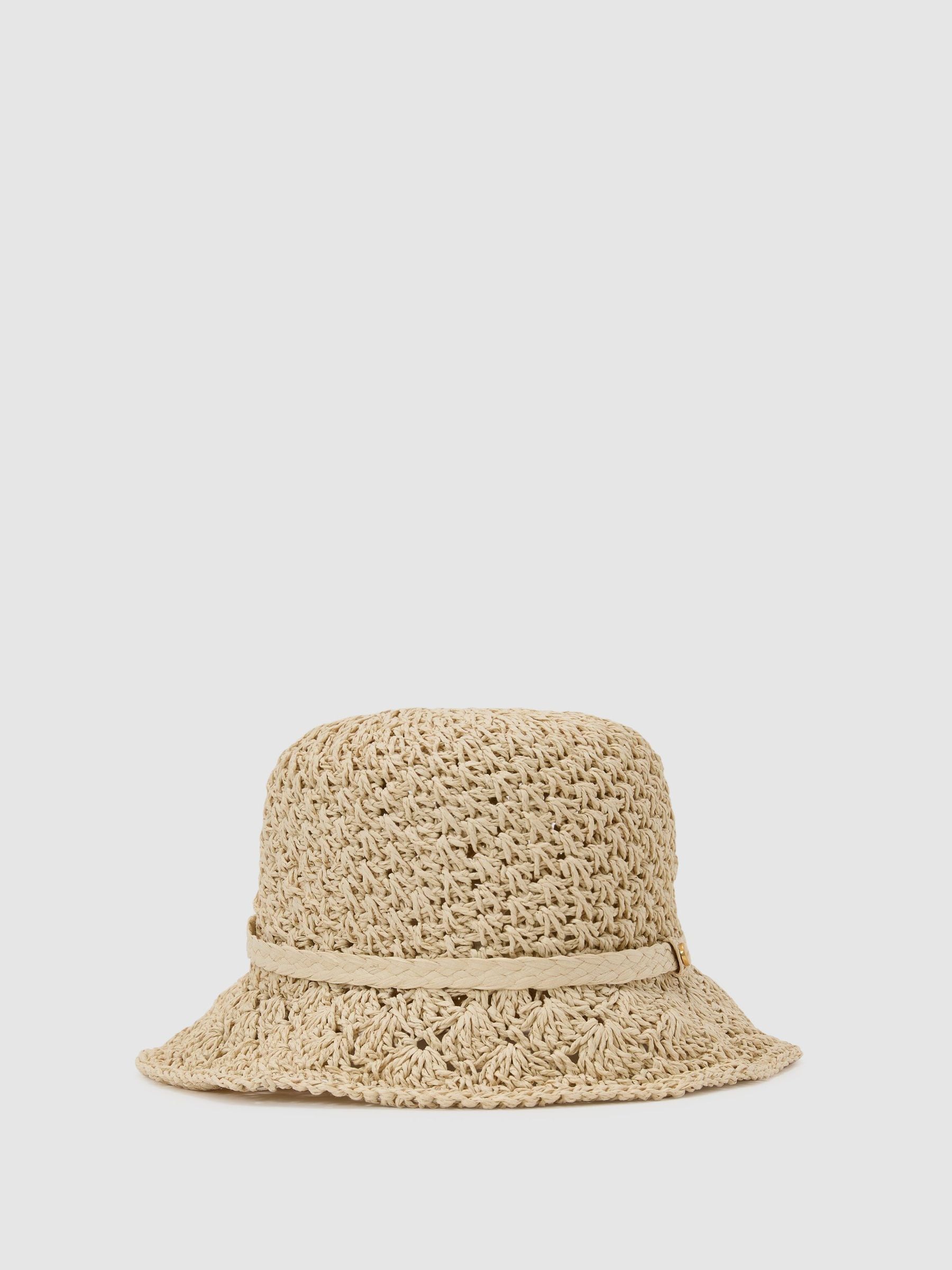 Reiss Eva crochet raffia-effect bucket hat, imported from the UK