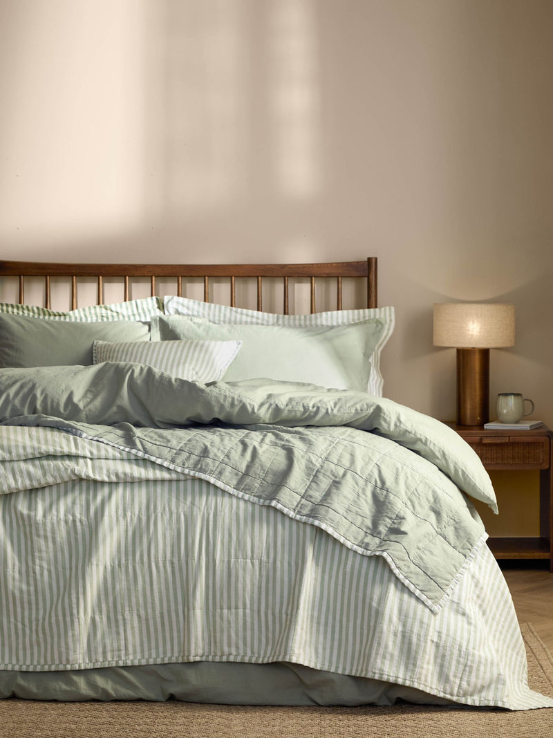 Yard Eucalyptus Hebden Stripe Stonewashed Cotton Bedspread