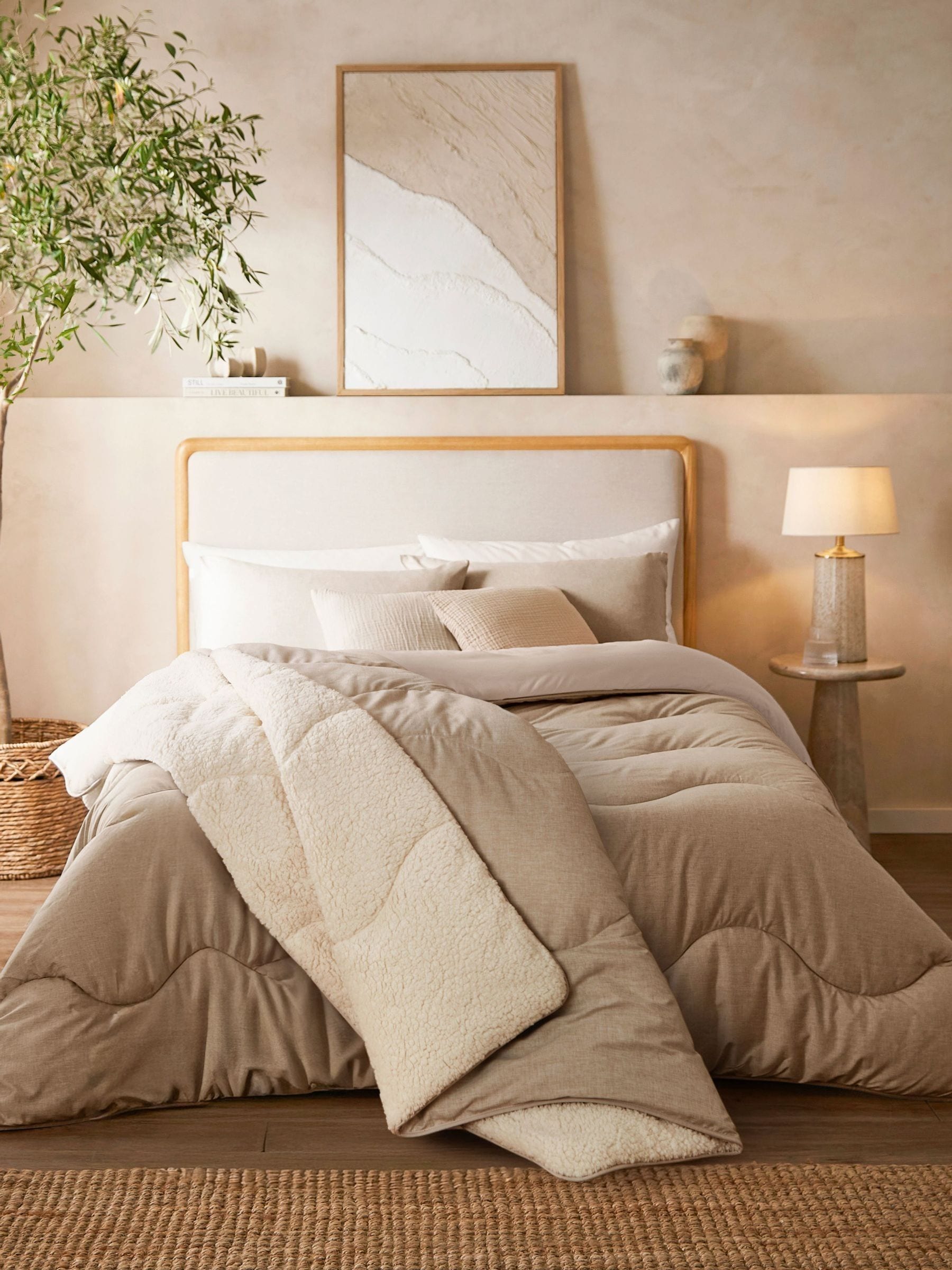 Night Lark natural oat sherpa throw 135x200cm, imported from the UK