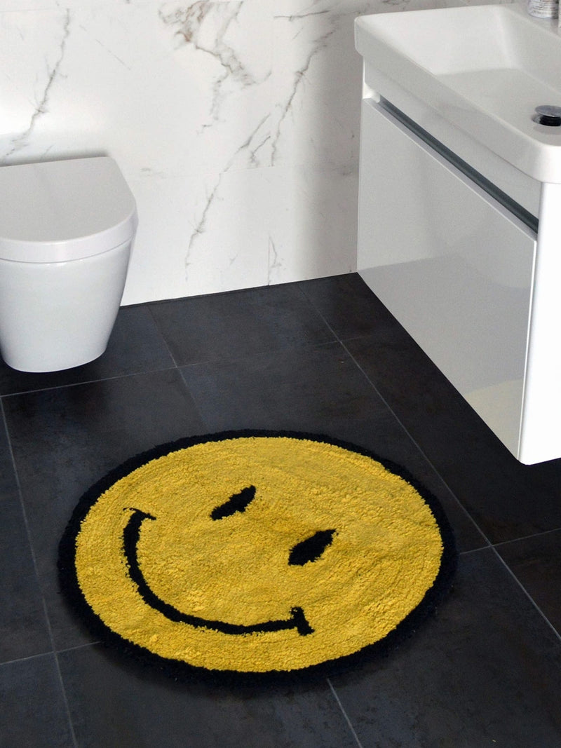 Mooky Mats yellow happy face round bath mat 70cm - British product
