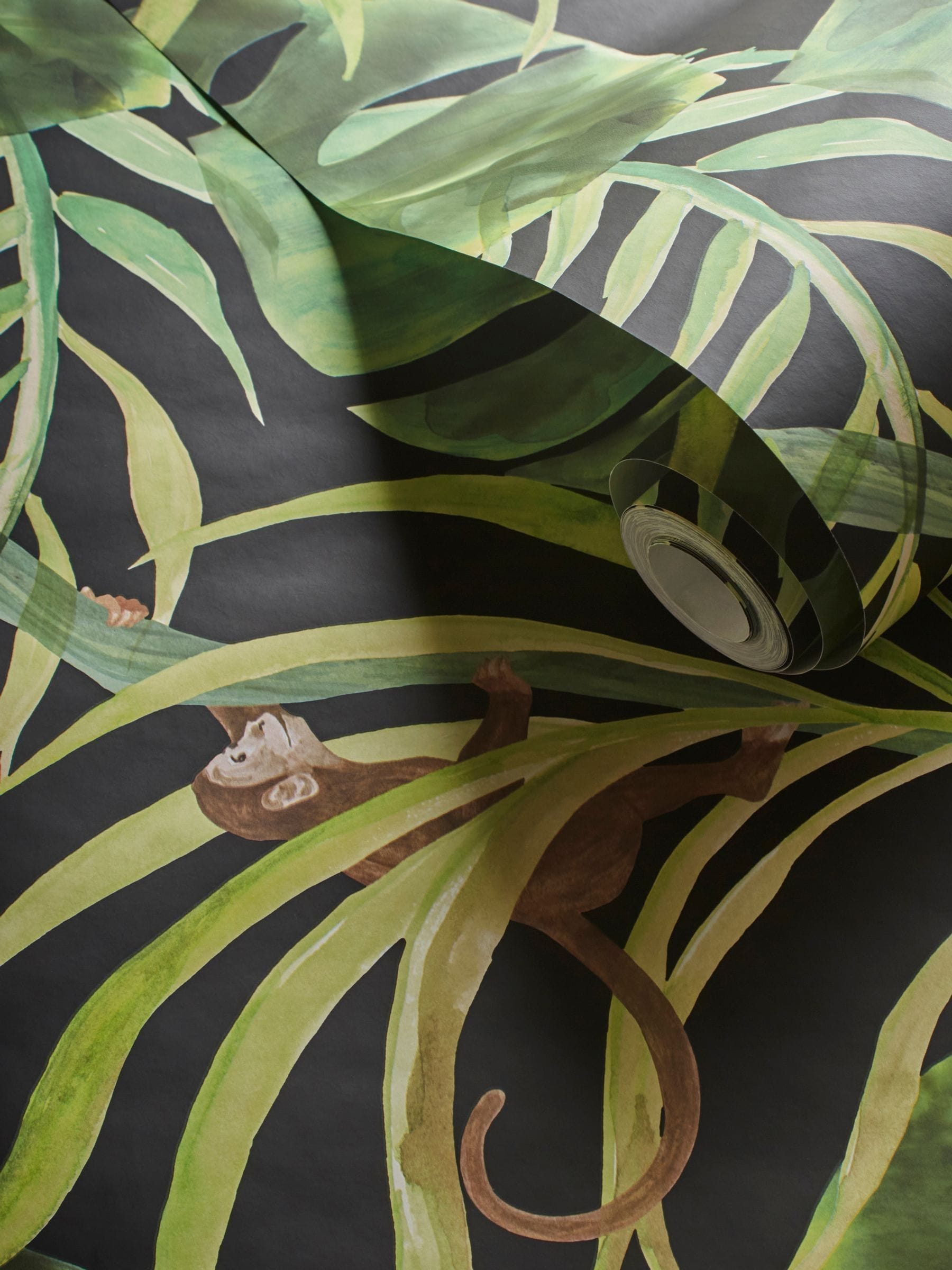 Clarke and Clarke Black Monkey Business Exotica 2 10M Wallpaper