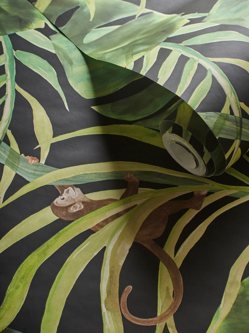 Clarke and Clarke Black Monkey Business Exotica 2 10M Wallpaper