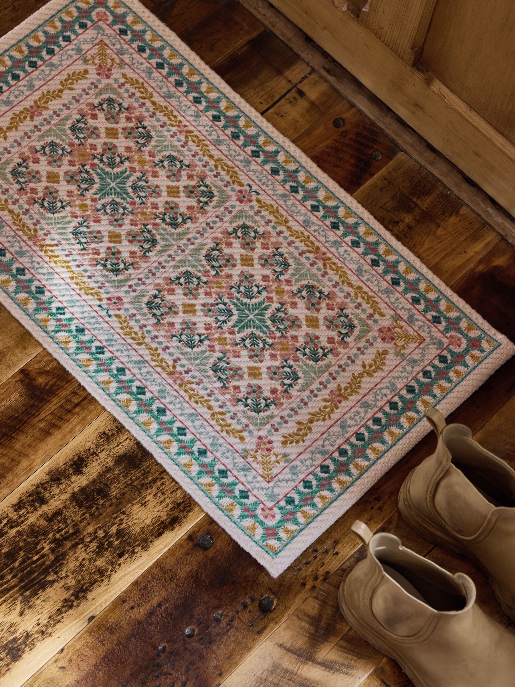 FatFace blue tile print washable doormat, imported from the UK