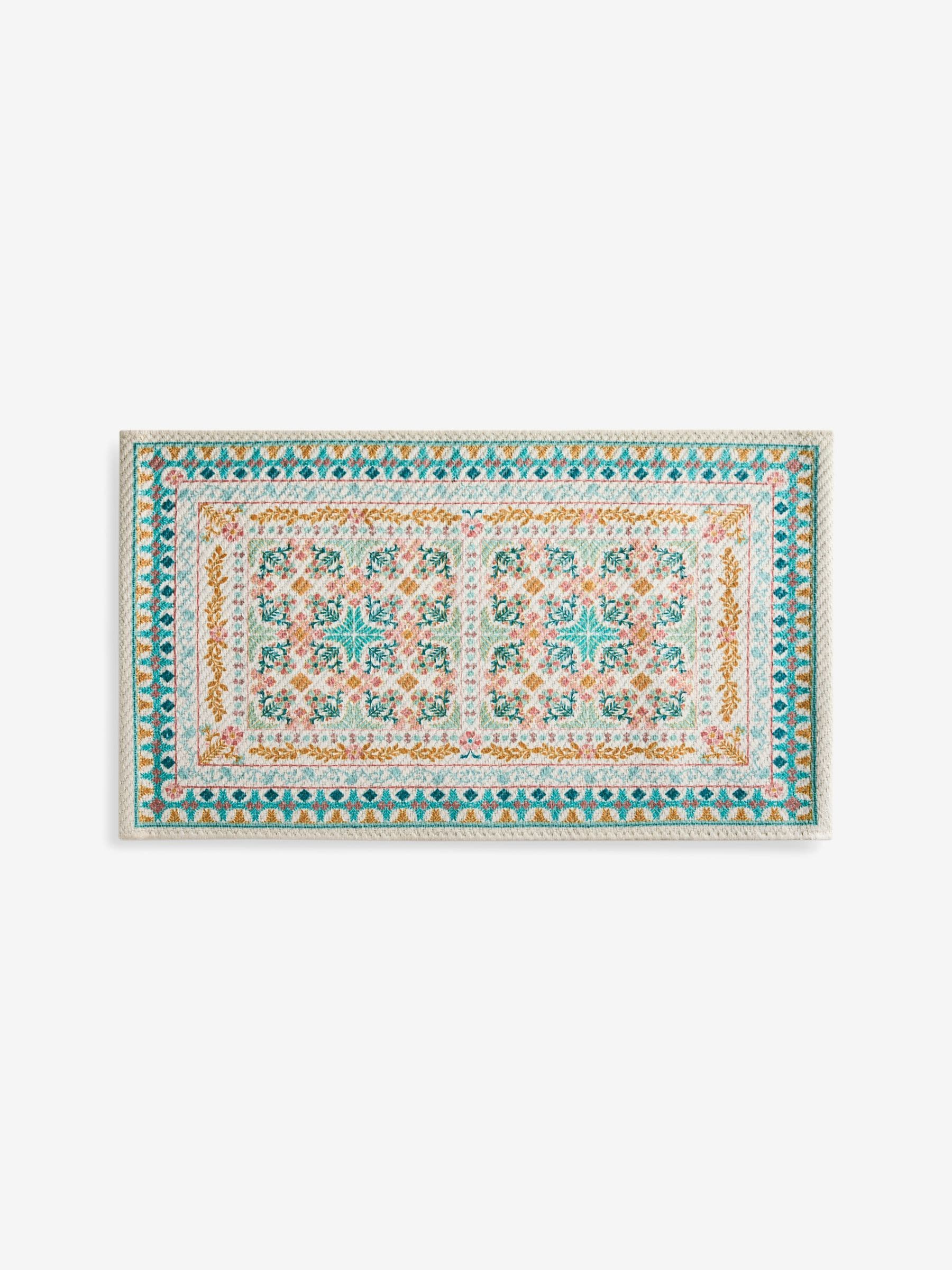 FatFace blue tile print washable doormat, imported from the UK