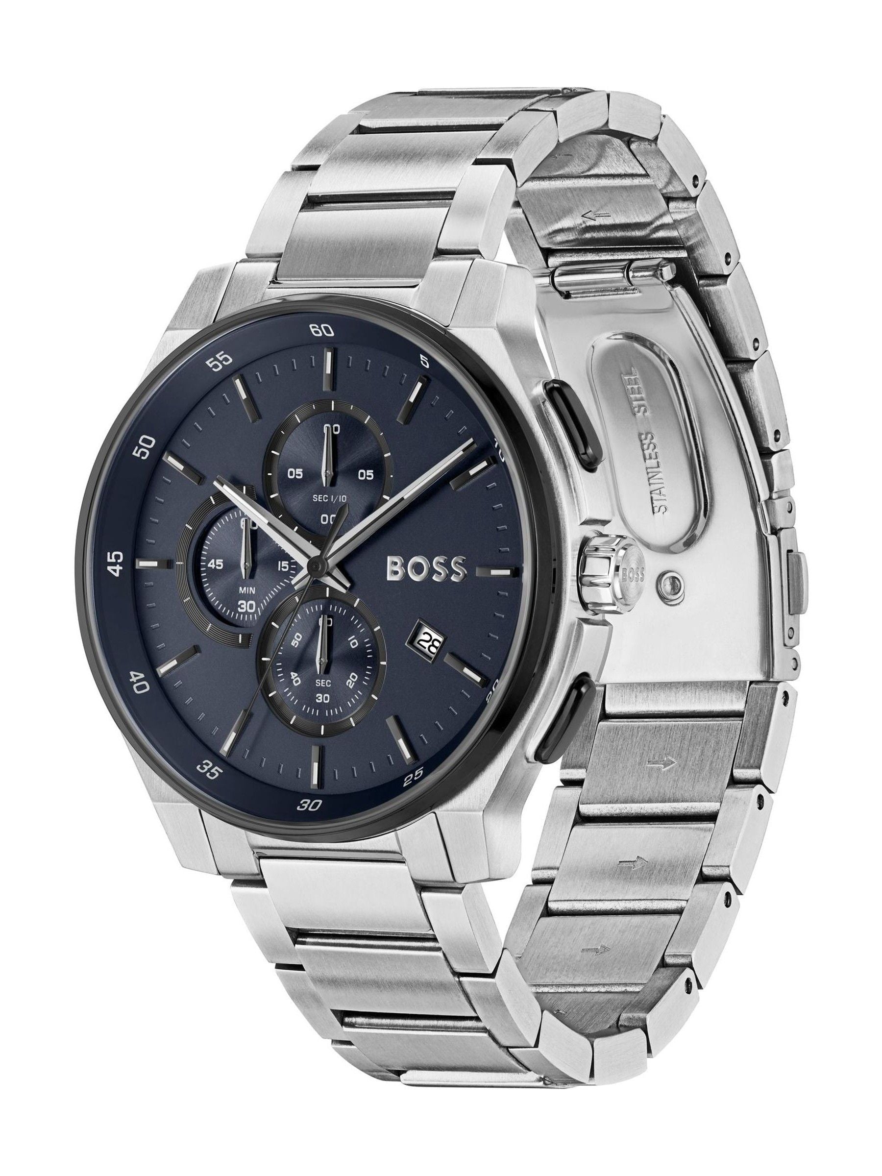 BOSS Silver Tone Peak Chronograph watch 44mm, imported from the UK