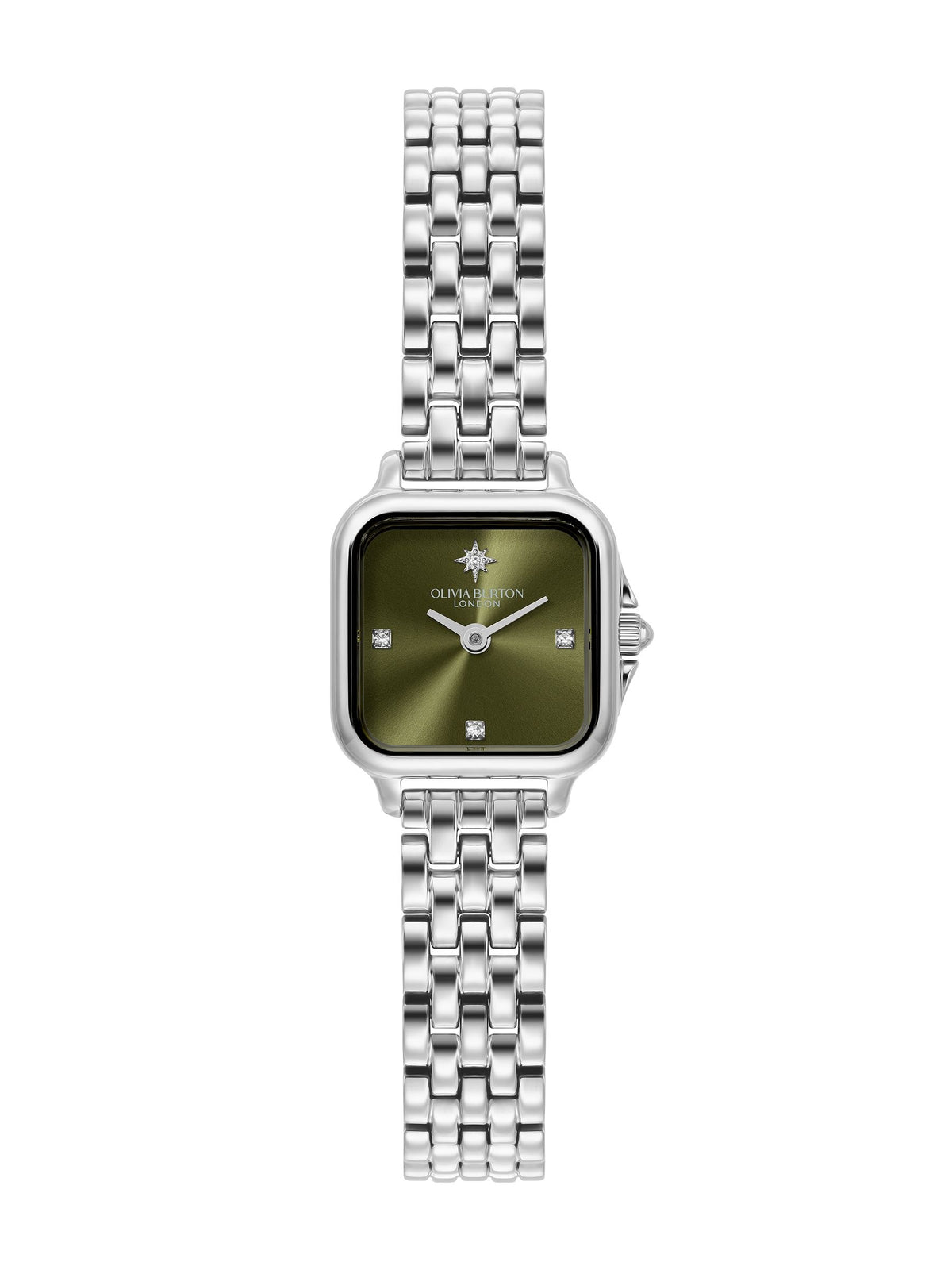 Olivia Burton Mini Grosvenor watch with sage green dial 20mm, imported from the UK