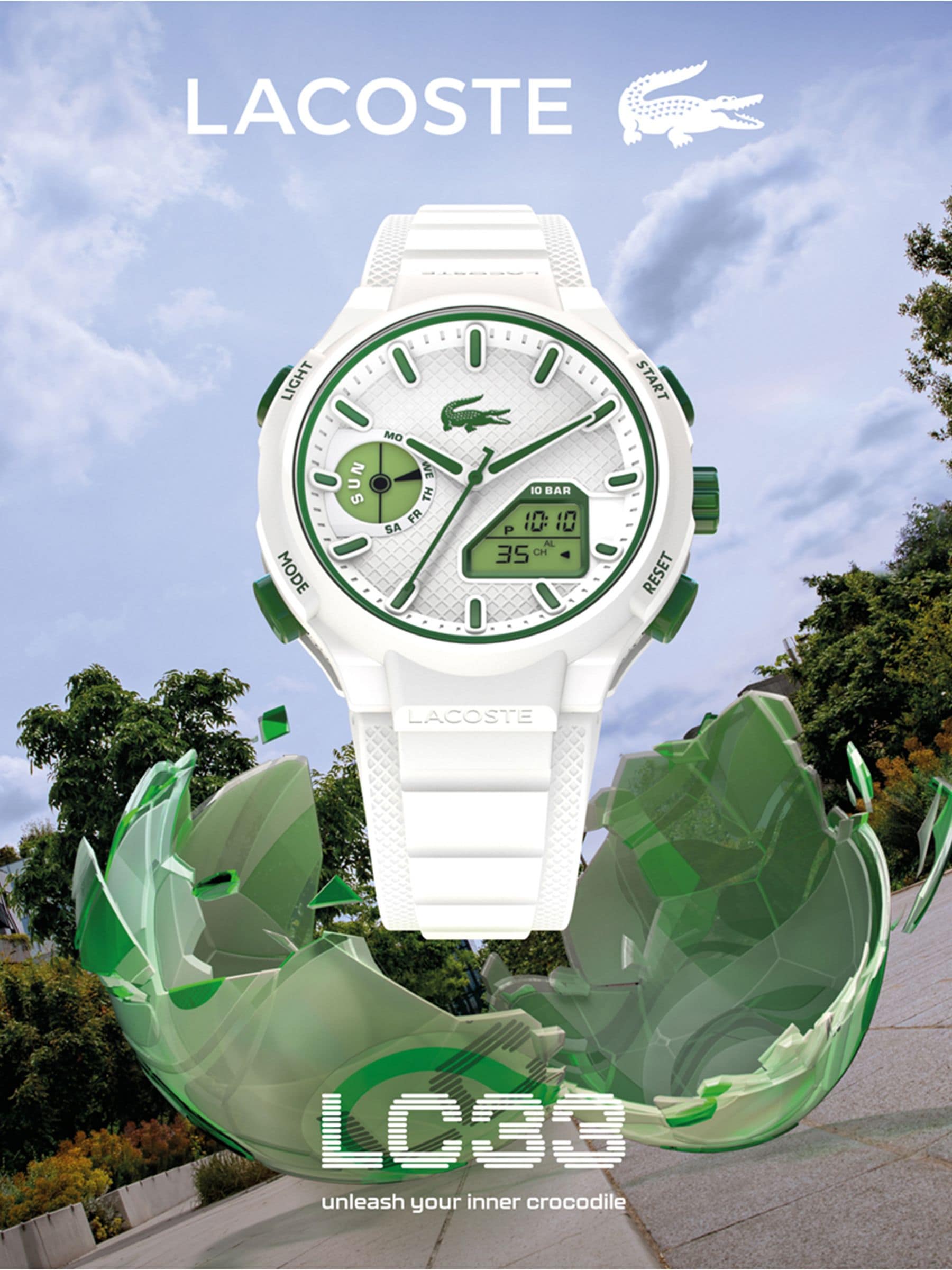 Lacoste White LC33 watch with TR90 case, imported from the UK