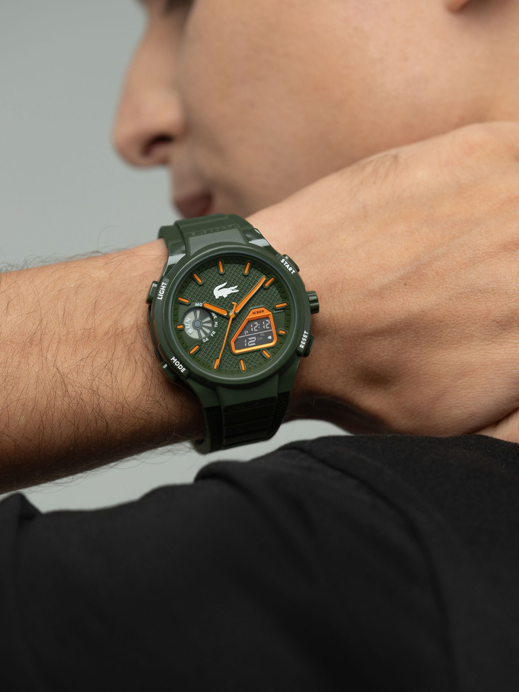 Lacoste Green LC33 watch with TR90 case and silicone strap, UK version