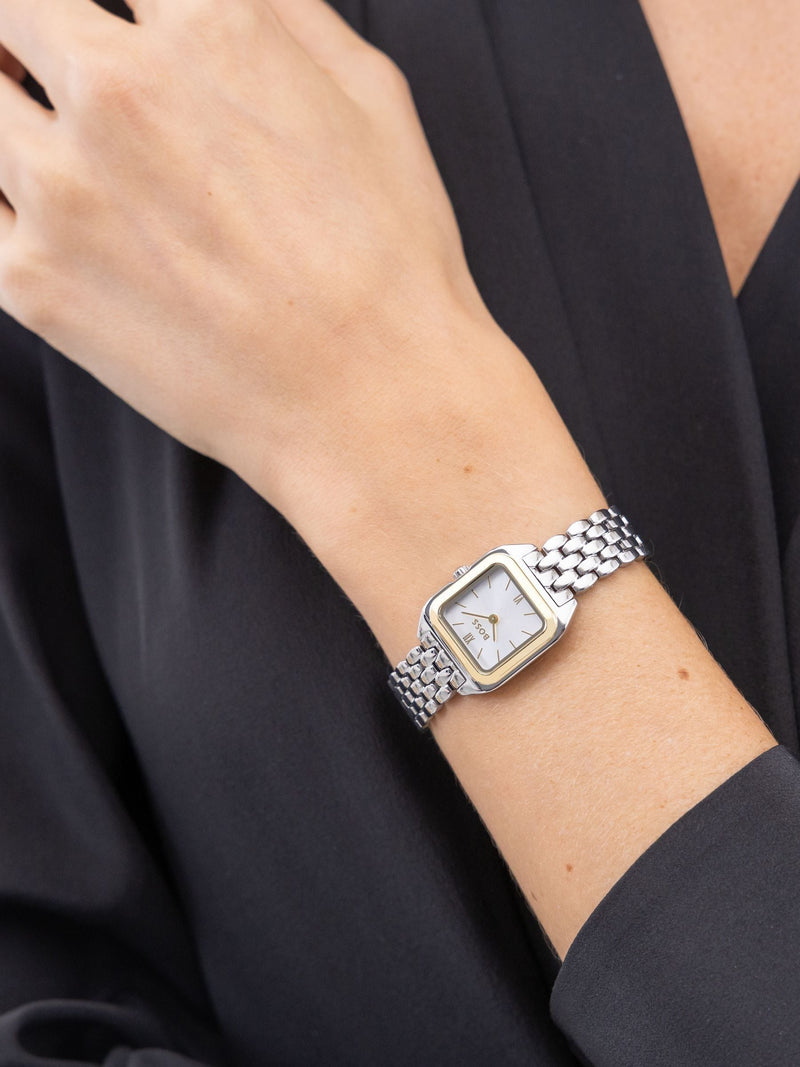 BOSS Mae Petite white tone soft square bracelet watch (British brand)