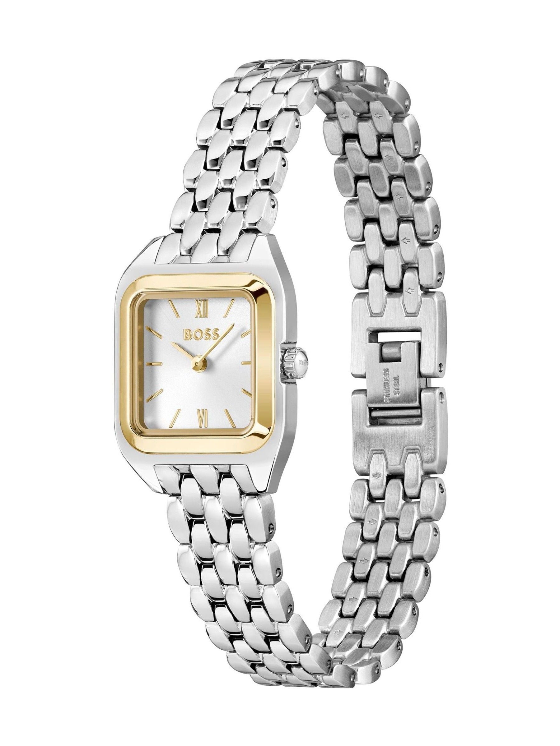 BOSS Mae Petite white tone soft square bracelet watch (British brand)