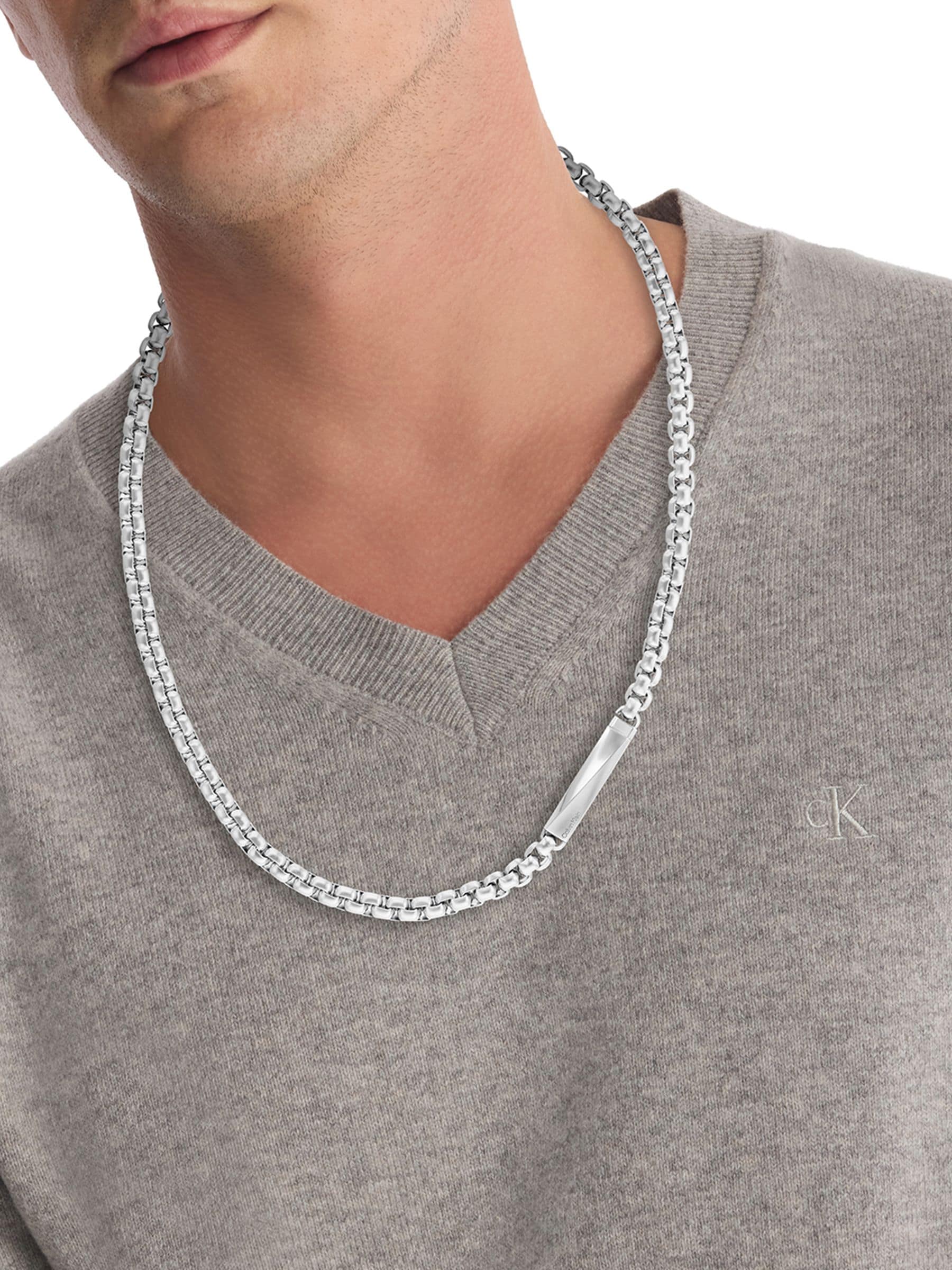 Calvin Klein silver tone men's necklace 24 inches - British product