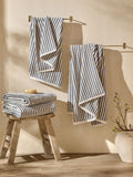 Yard striped cotton towel Mineral Blue, imported from the UK