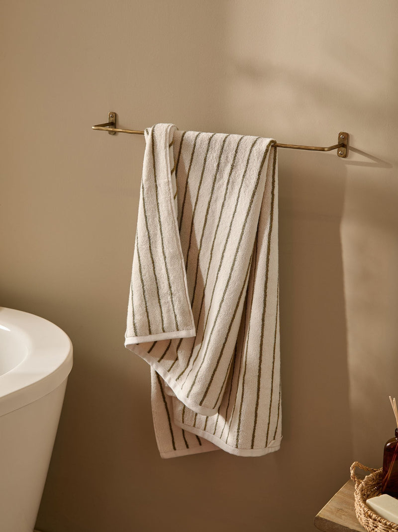 Yard Olive Hebden narrow stripe cotton towel, UK version