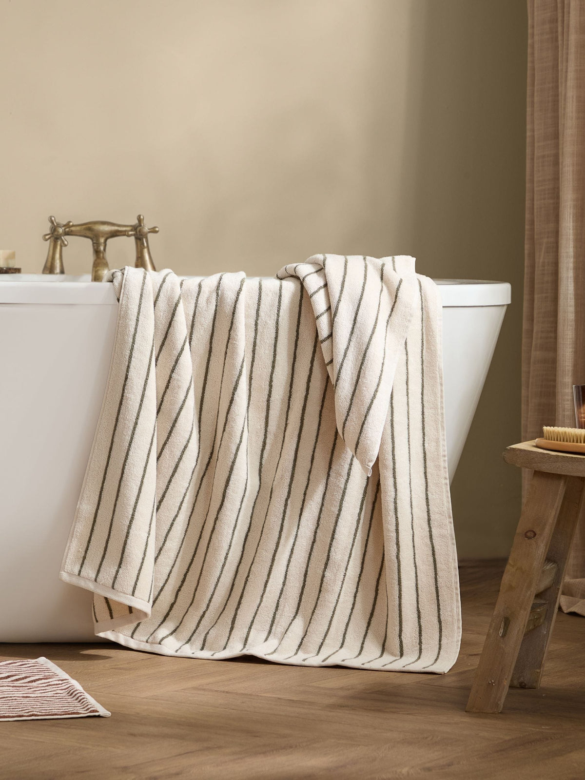 Yard Olive Hebden narrow stripe cotton towel, UK version