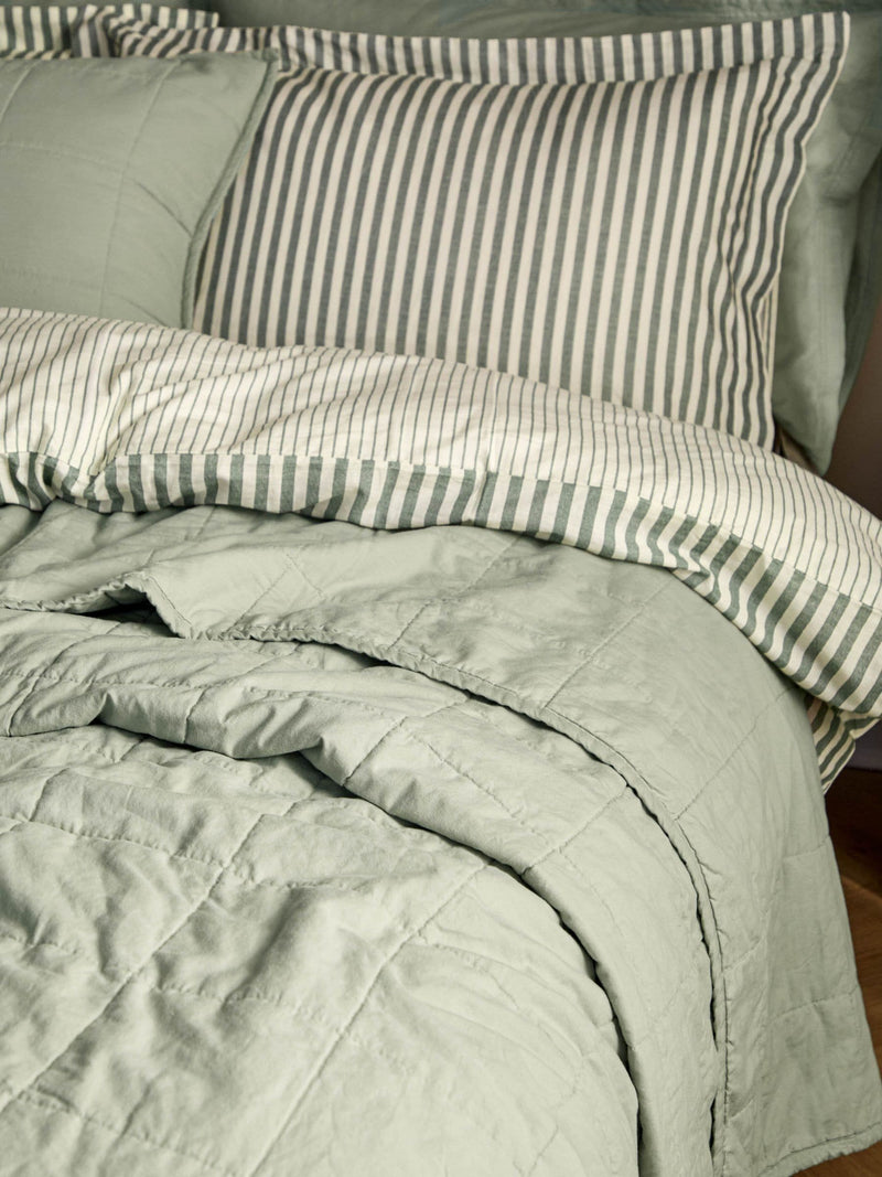 Yard Bay green stonewashed cotton bedspread, imported from the UK
