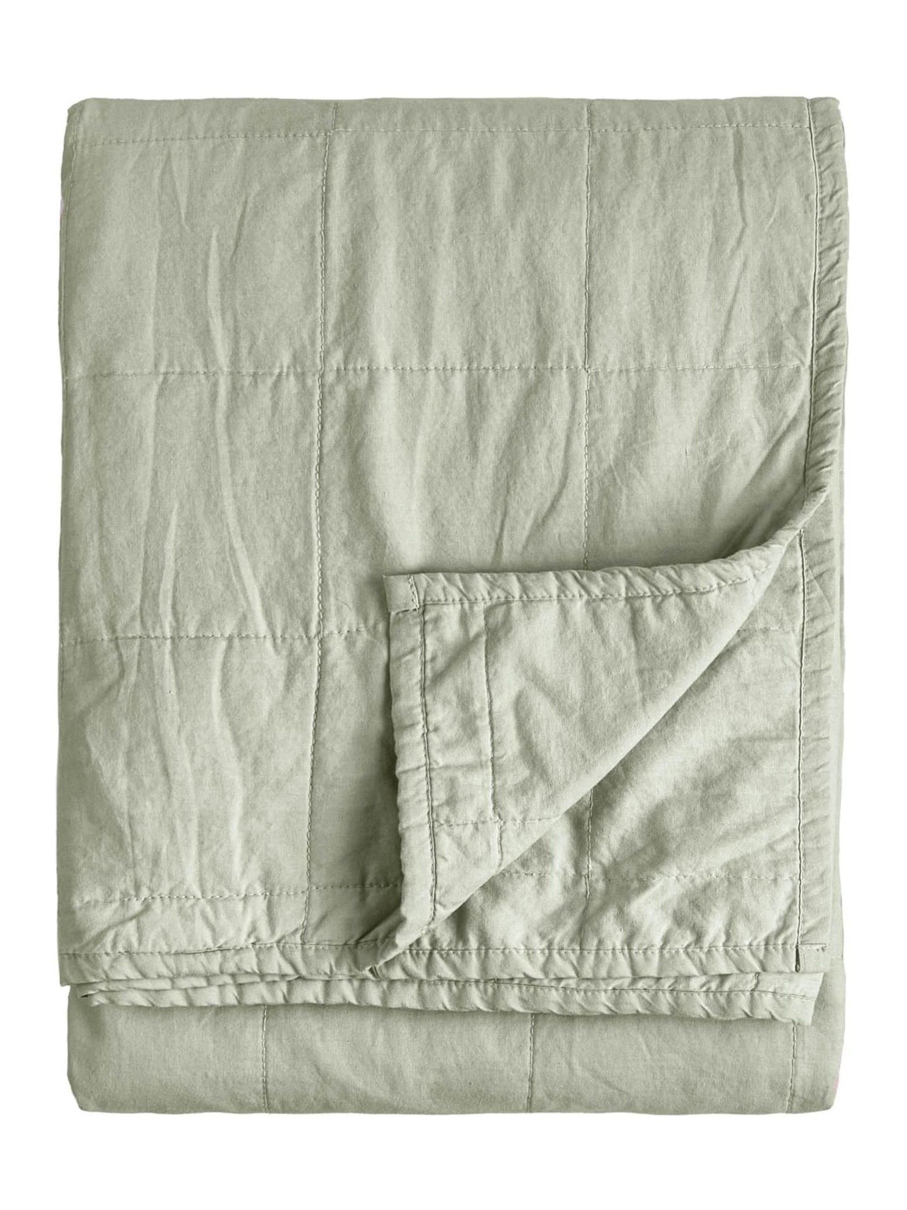 Yard Bay green stonewashed cotton bedspread, imported from the UK