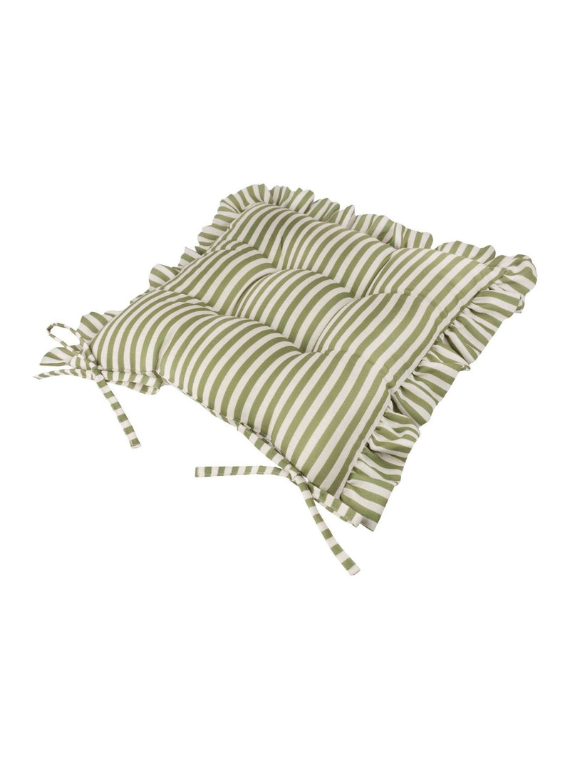 Wylder green Millie ruffle seat pads 40cm square, imported from the UK