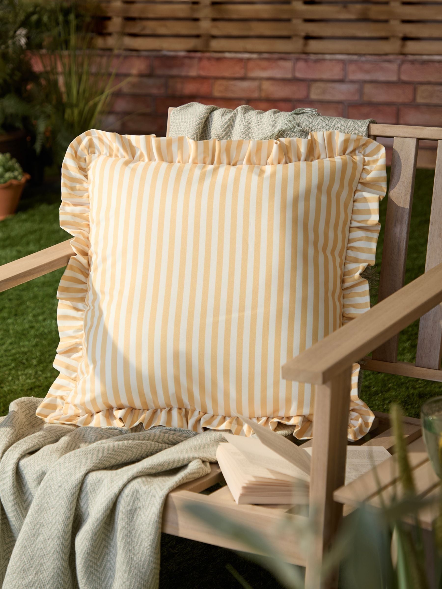 Wylder Pink Millie Ruffle Striped Outdoor Cushion 50x50