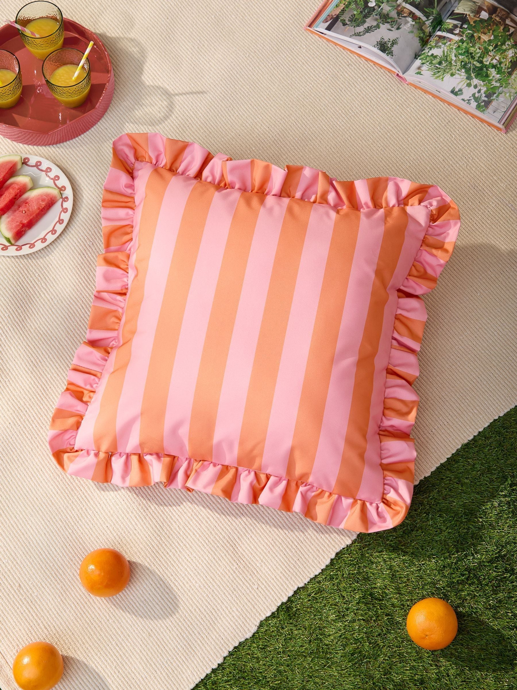 Furn Palm Royale stripe outdoor cushion 50x50cm (British brand)