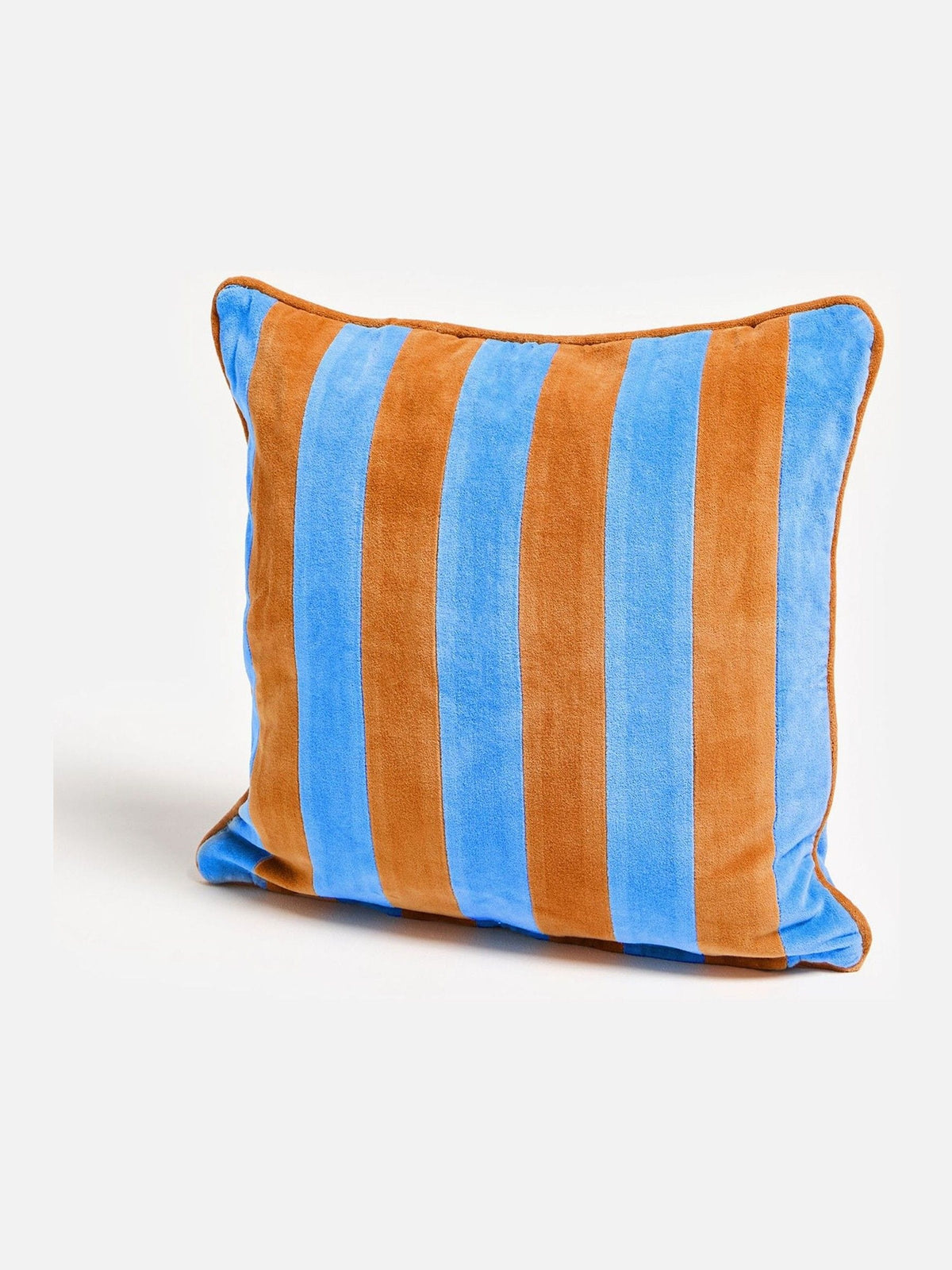Oliver Bonas Blue & Green Striped Velvet Cushion Cover 45x45cm