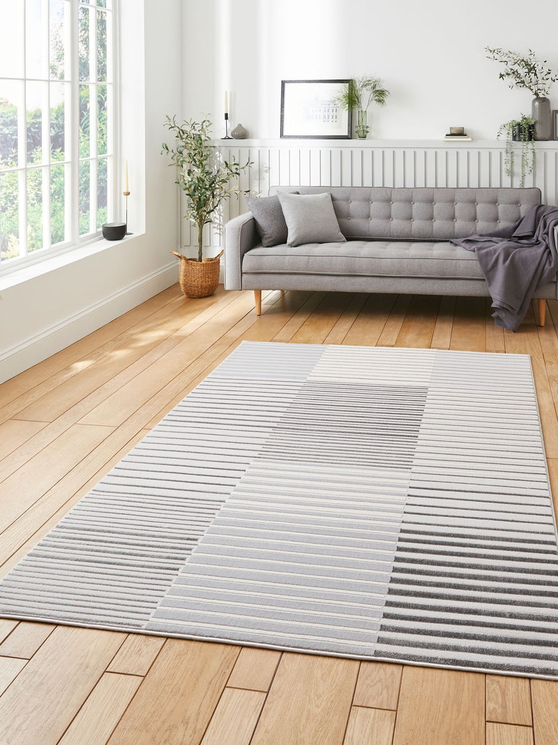 Think Rugs Grey Apollo 2681 modern linear rug, imported from the UK