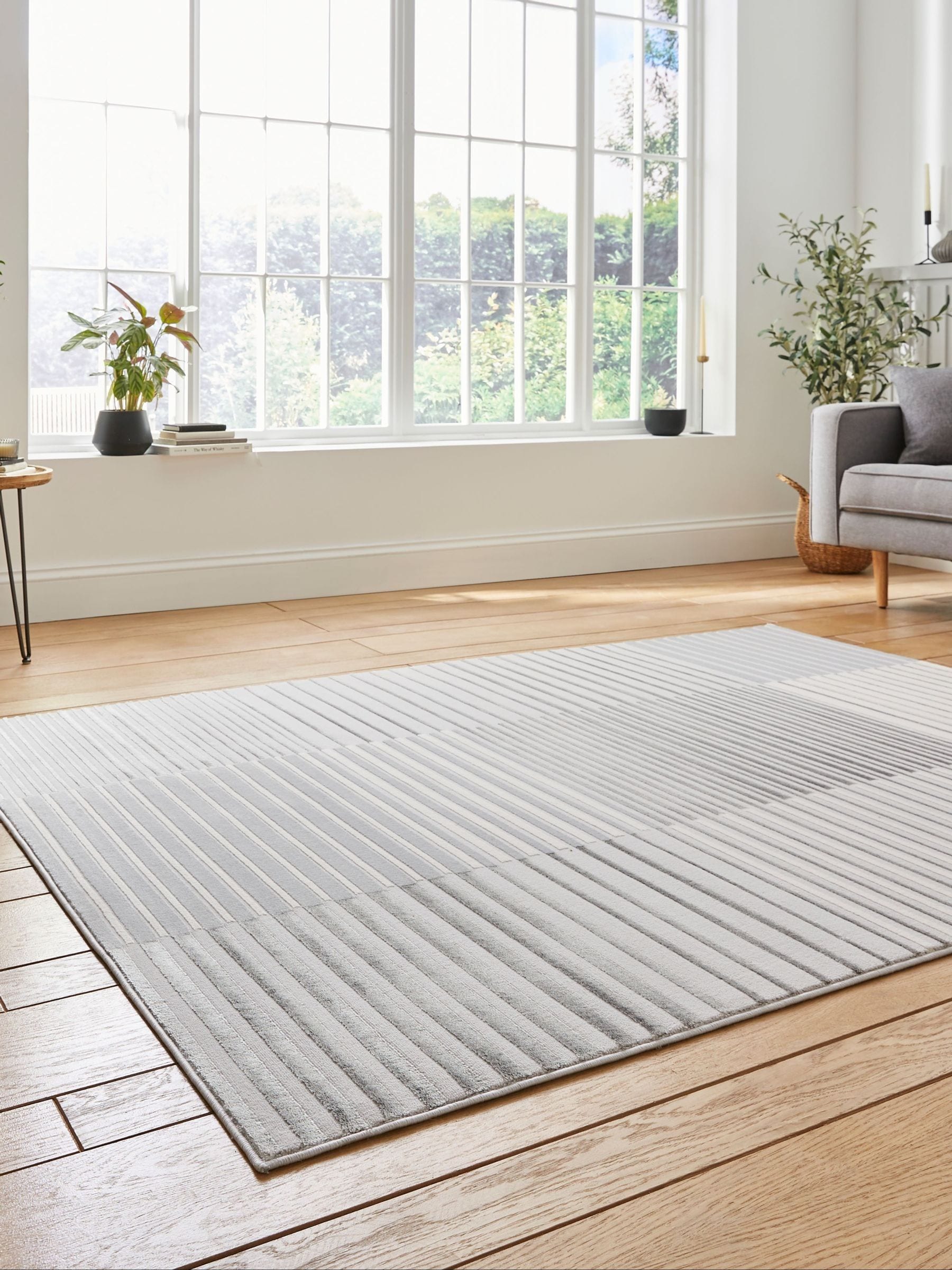 Think Rugs Grey Apollo 2681 modern linear rug, imported from the UK