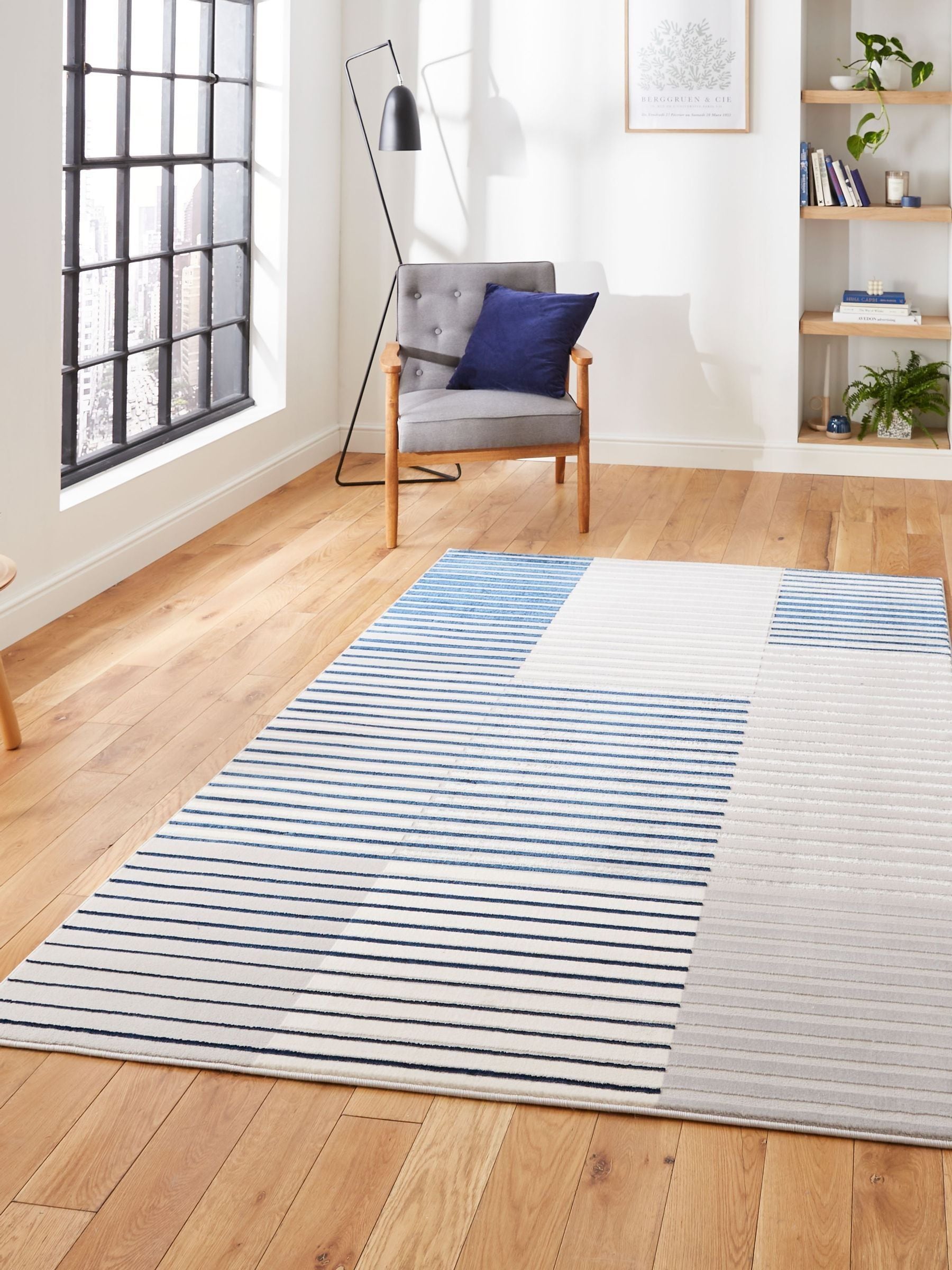Think Rugs Apollo grey modern linear rug, imported from the UK
