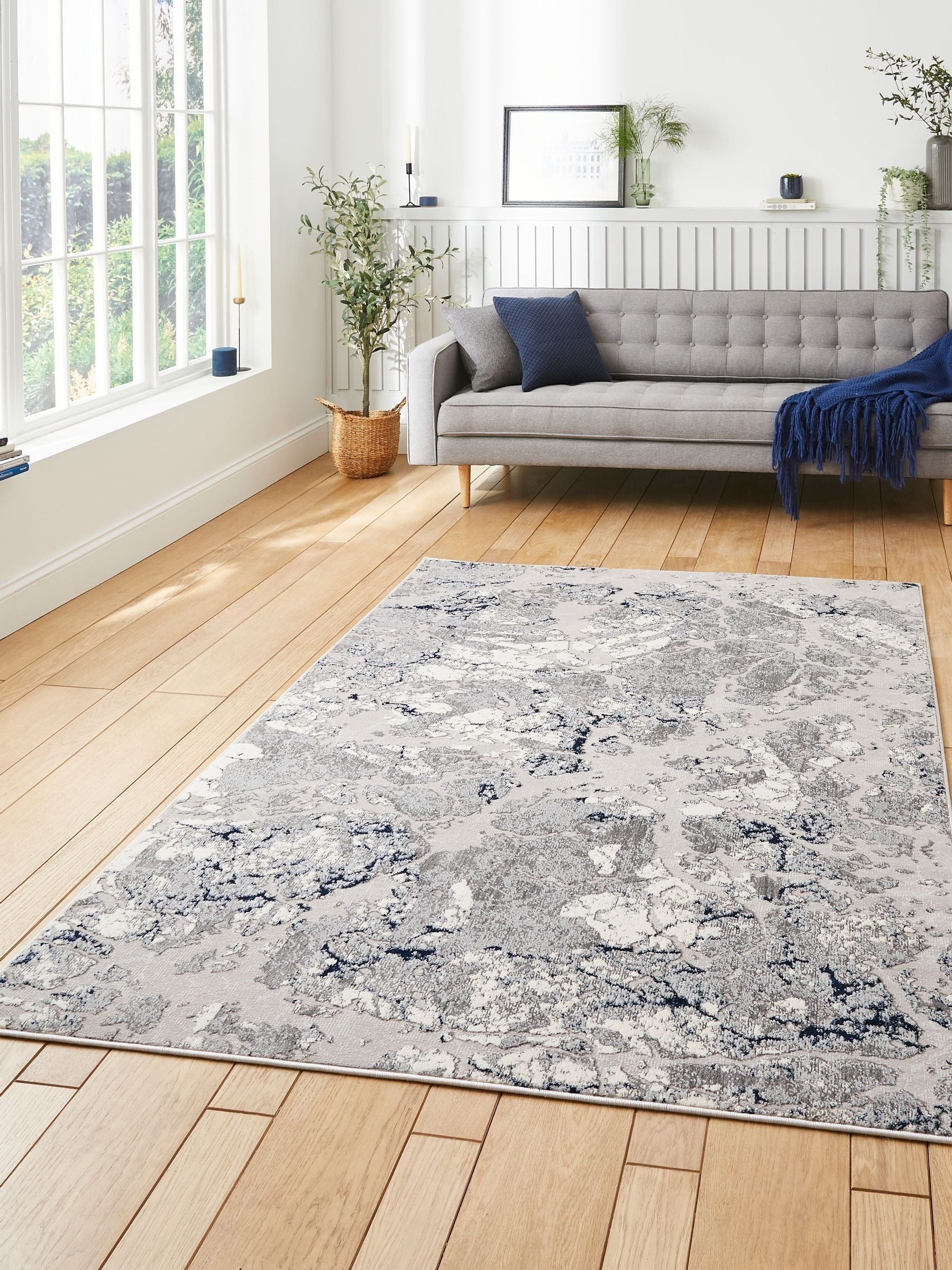 Think Rugs Navy Apollo modern abstract rug, imported from the UK