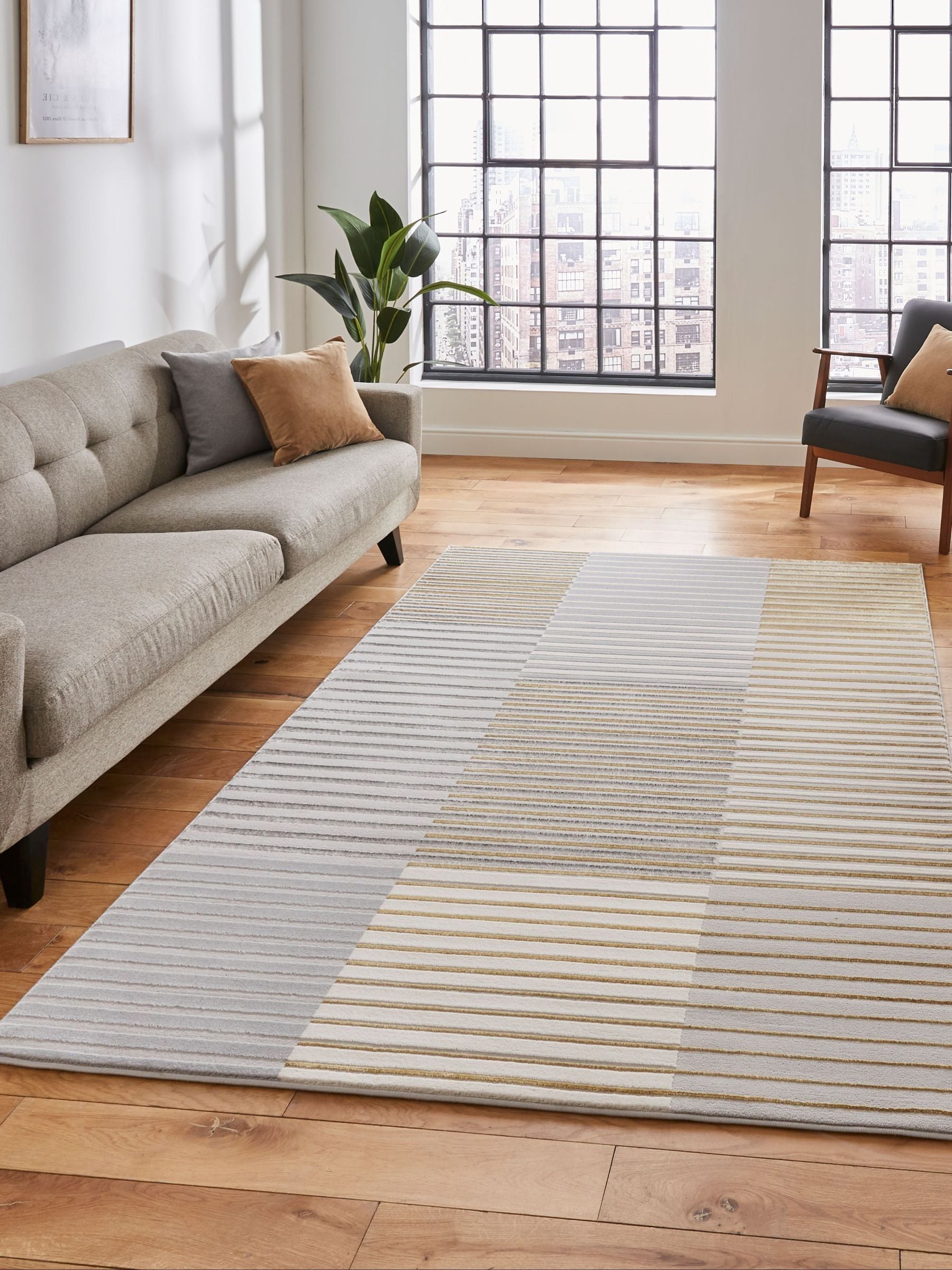 Think Rugs grey Apollo modern linear rug, imported from the UK