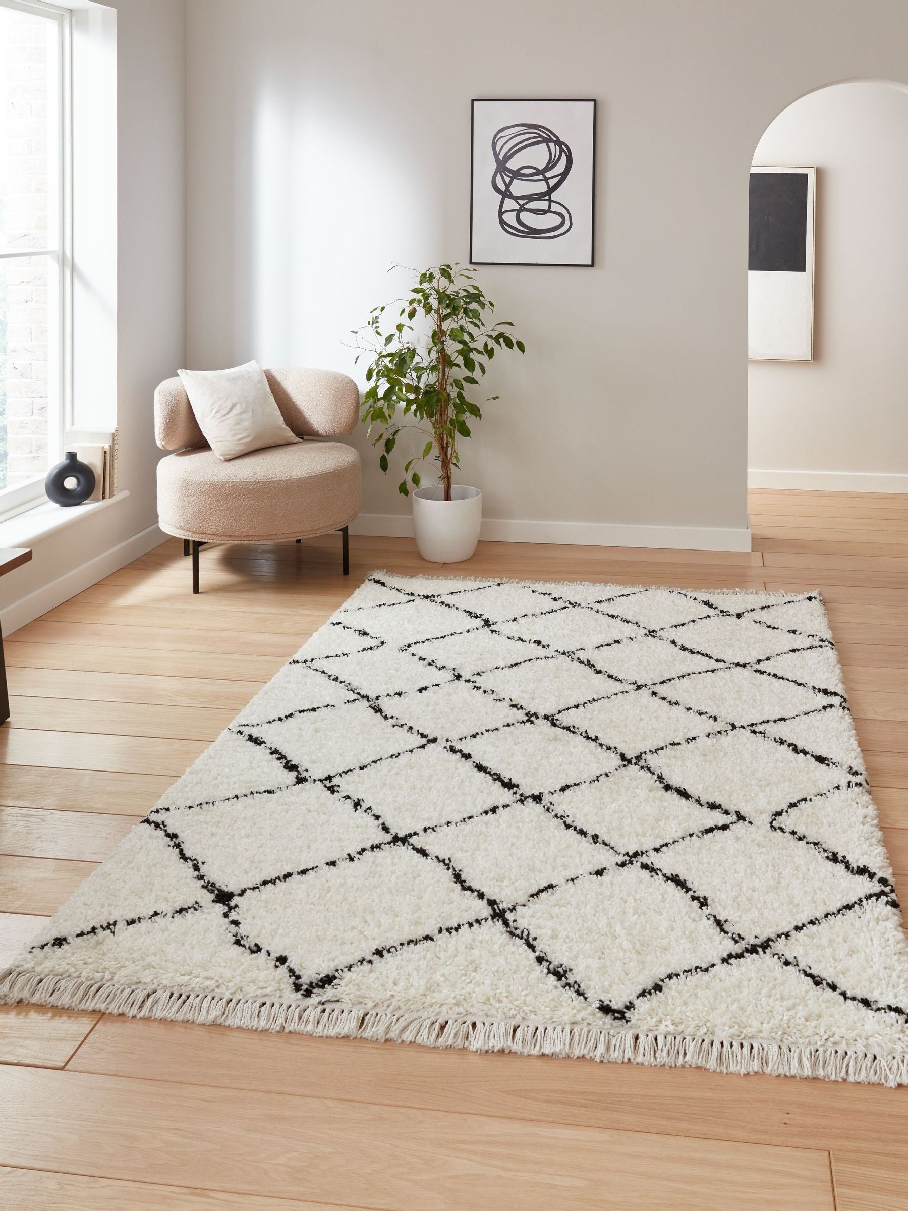 Think Rugs White Boho 5413 Berber Rug