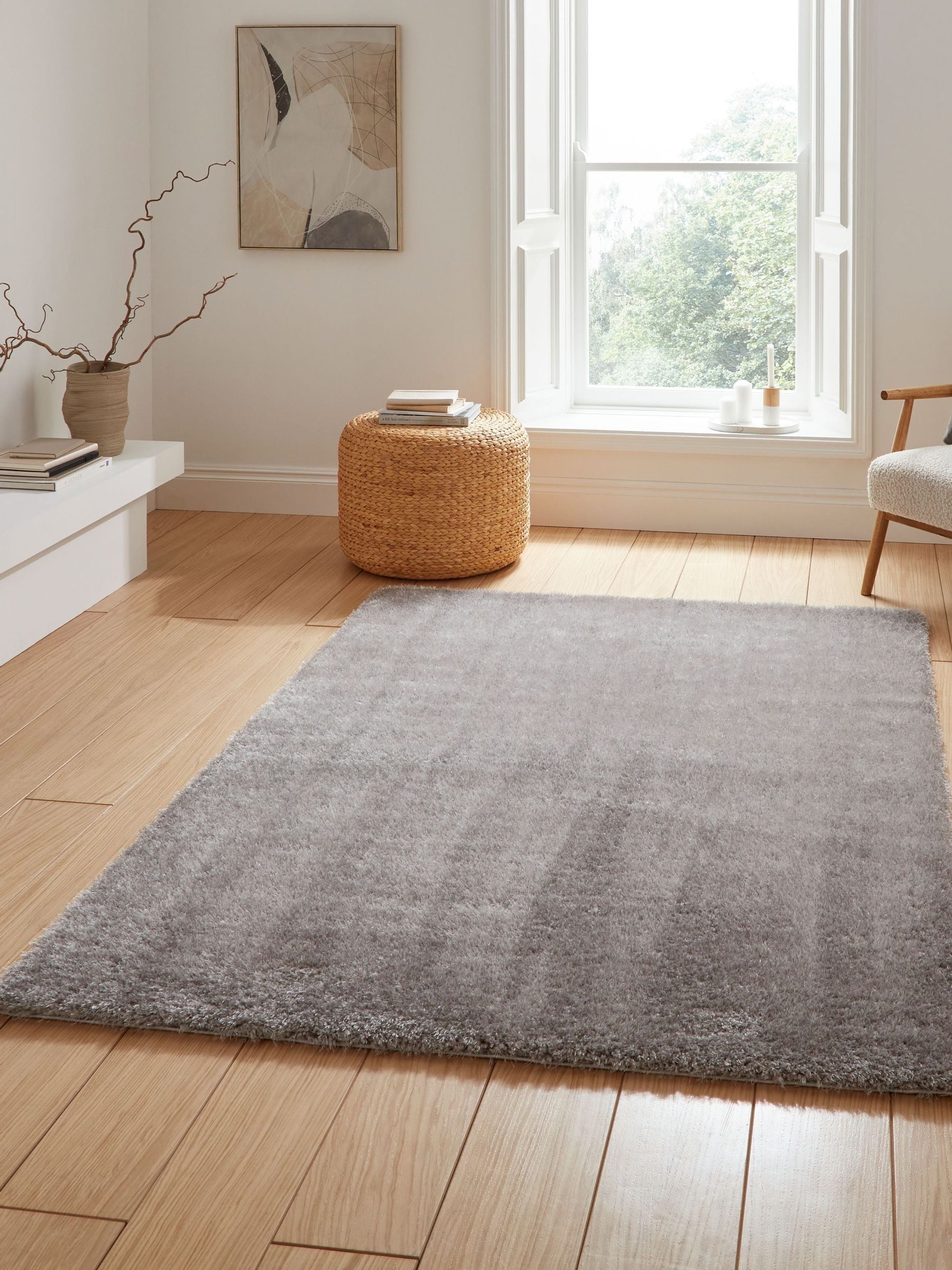 Think Rugs Silver Lux Shaggy Plain Shaggy Rug