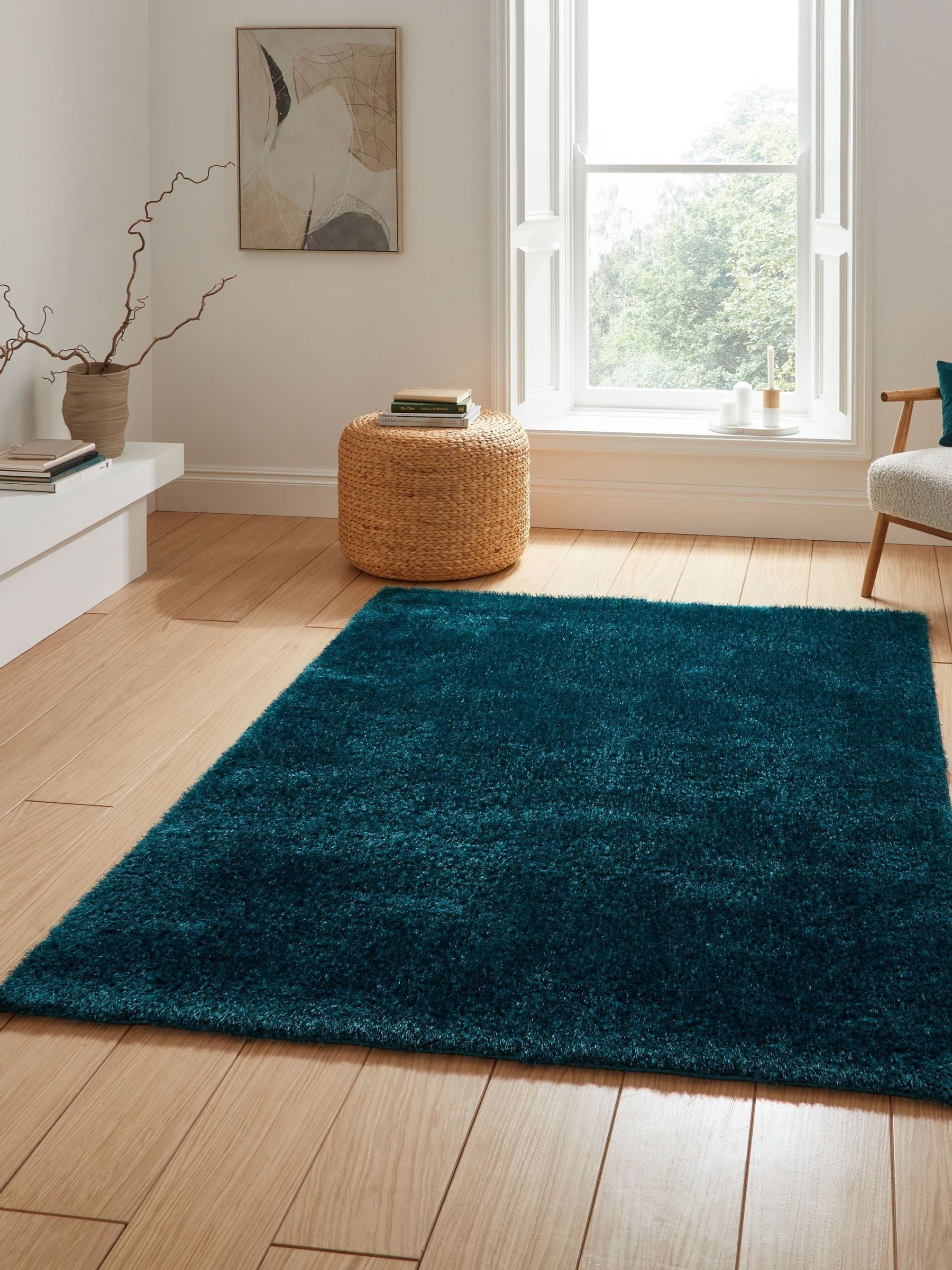 Think Rugs Dark Green Lux Shaggy Plain Shaggy Rug