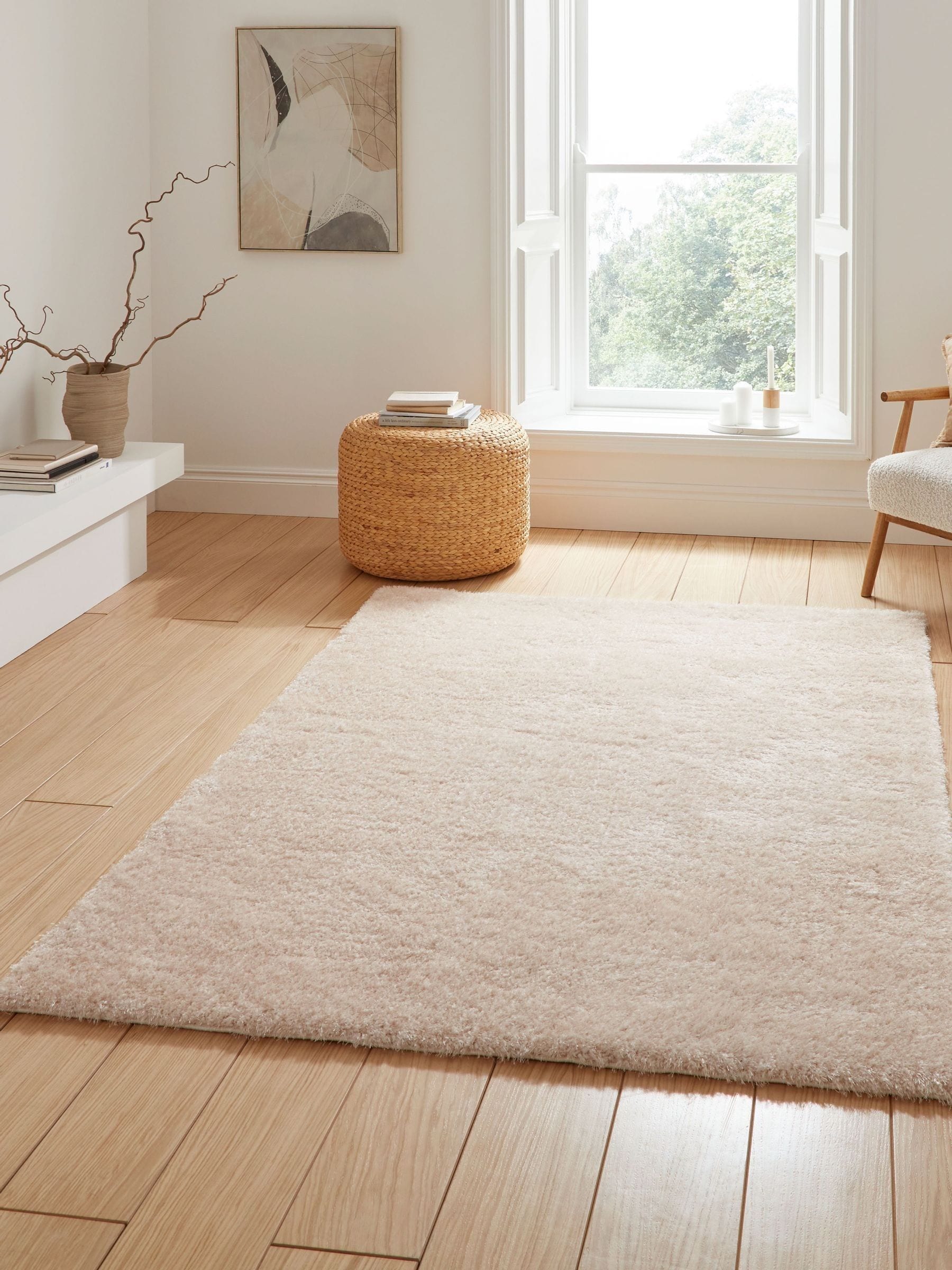 Think Rugs Cream Lux Shaggy Plain Shaggy Rug