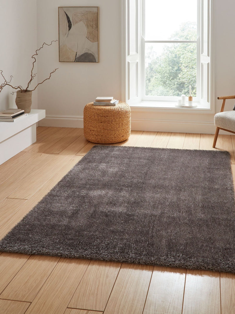 Think Rugs Charcoal Lux Shaggy Plain Shaggy Rug