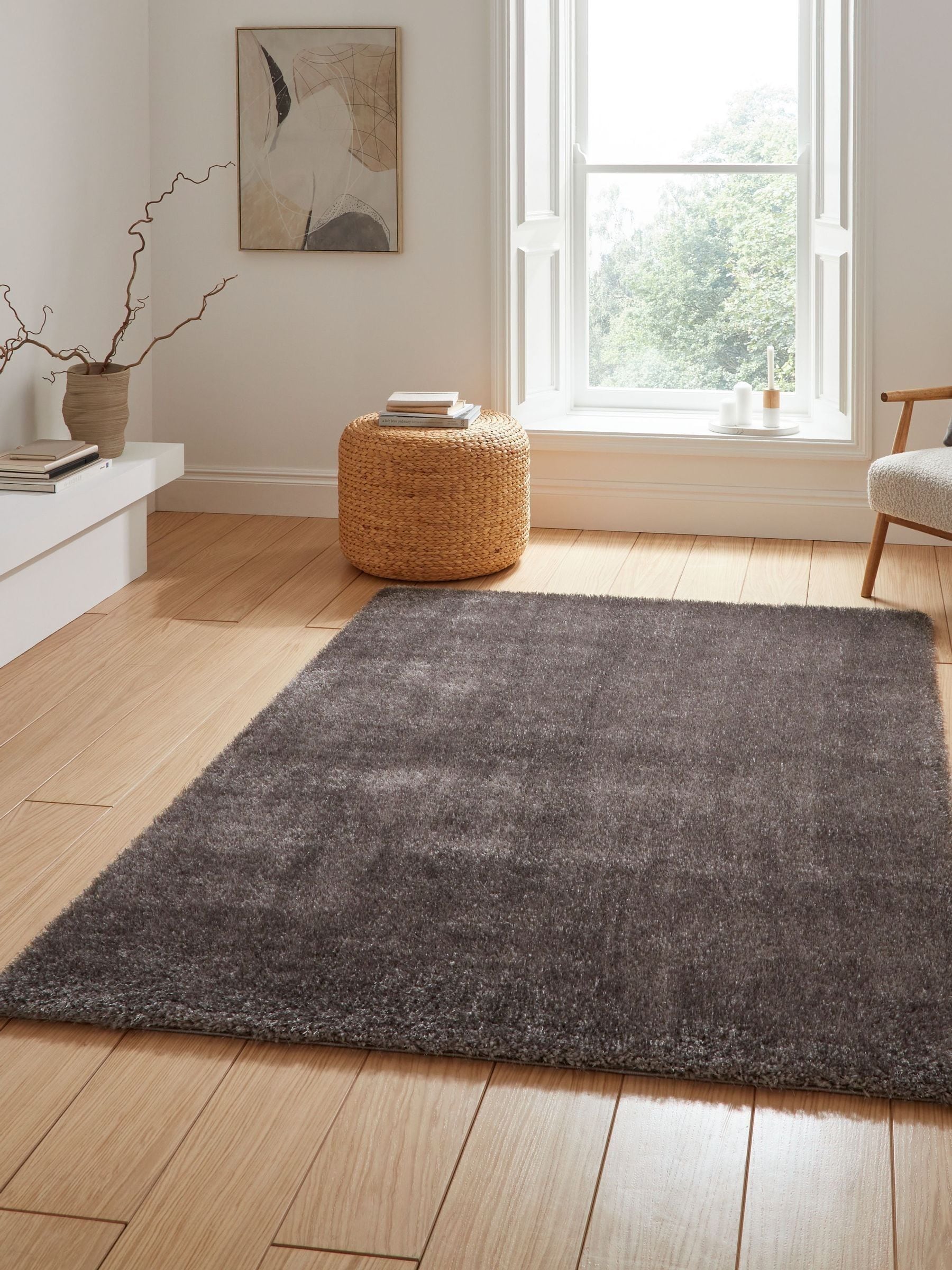 Think Rugs Charcoal Lux Shaggy Plain Shaggy Rug