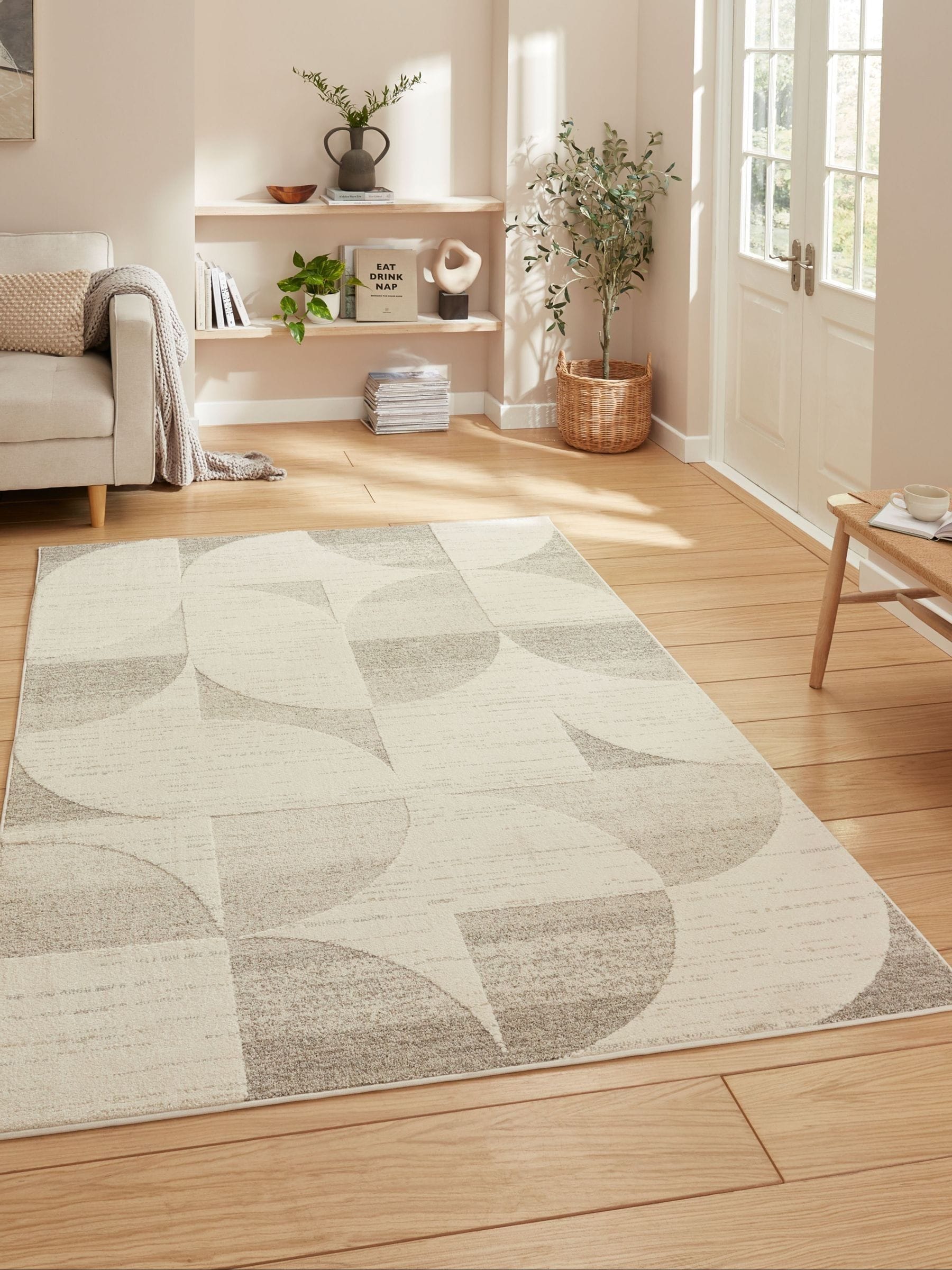 Think Rugs Elio beige modern abstract rug, UK version